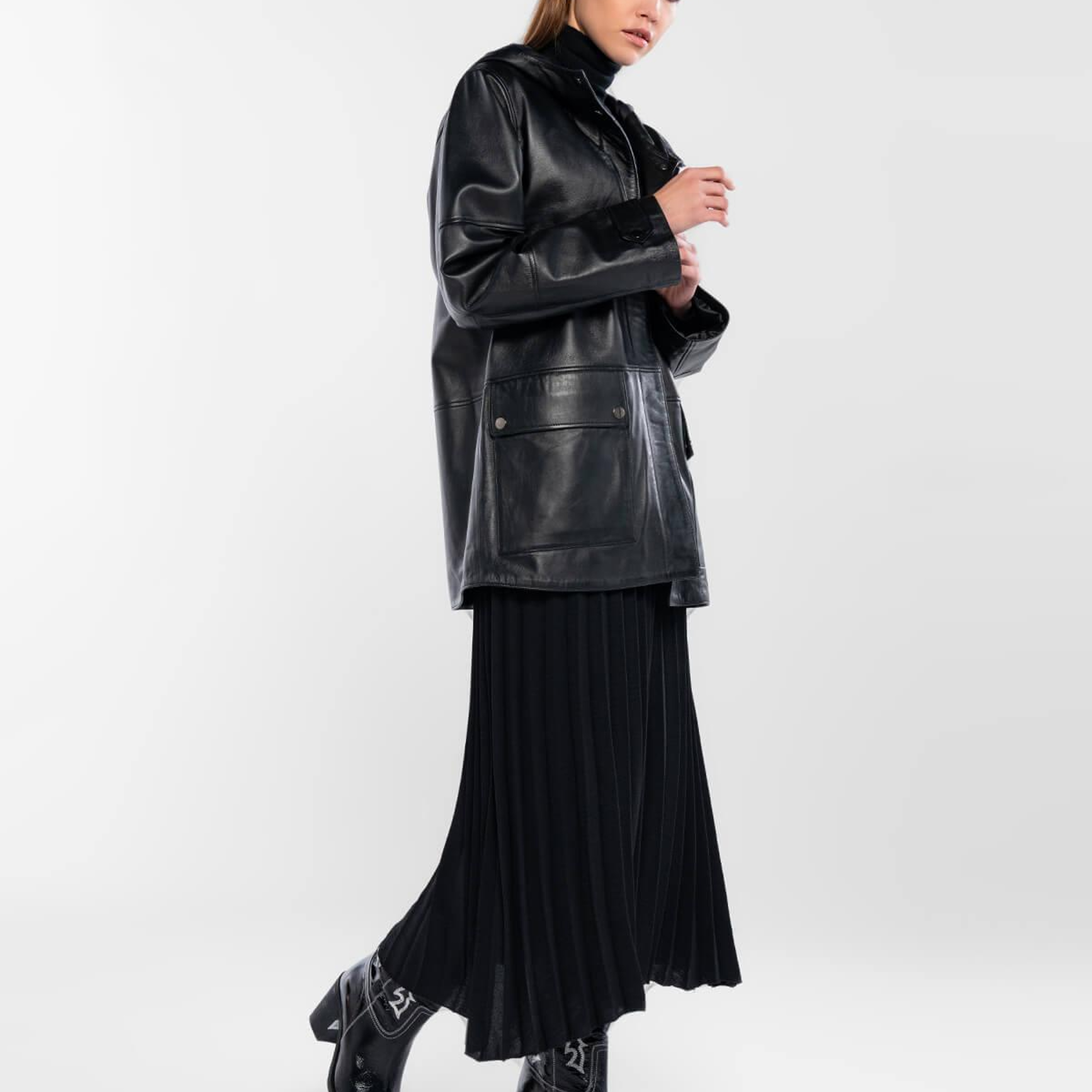 Tamer Tanca Kadın Hakiki Deri Siyah Deri Mont