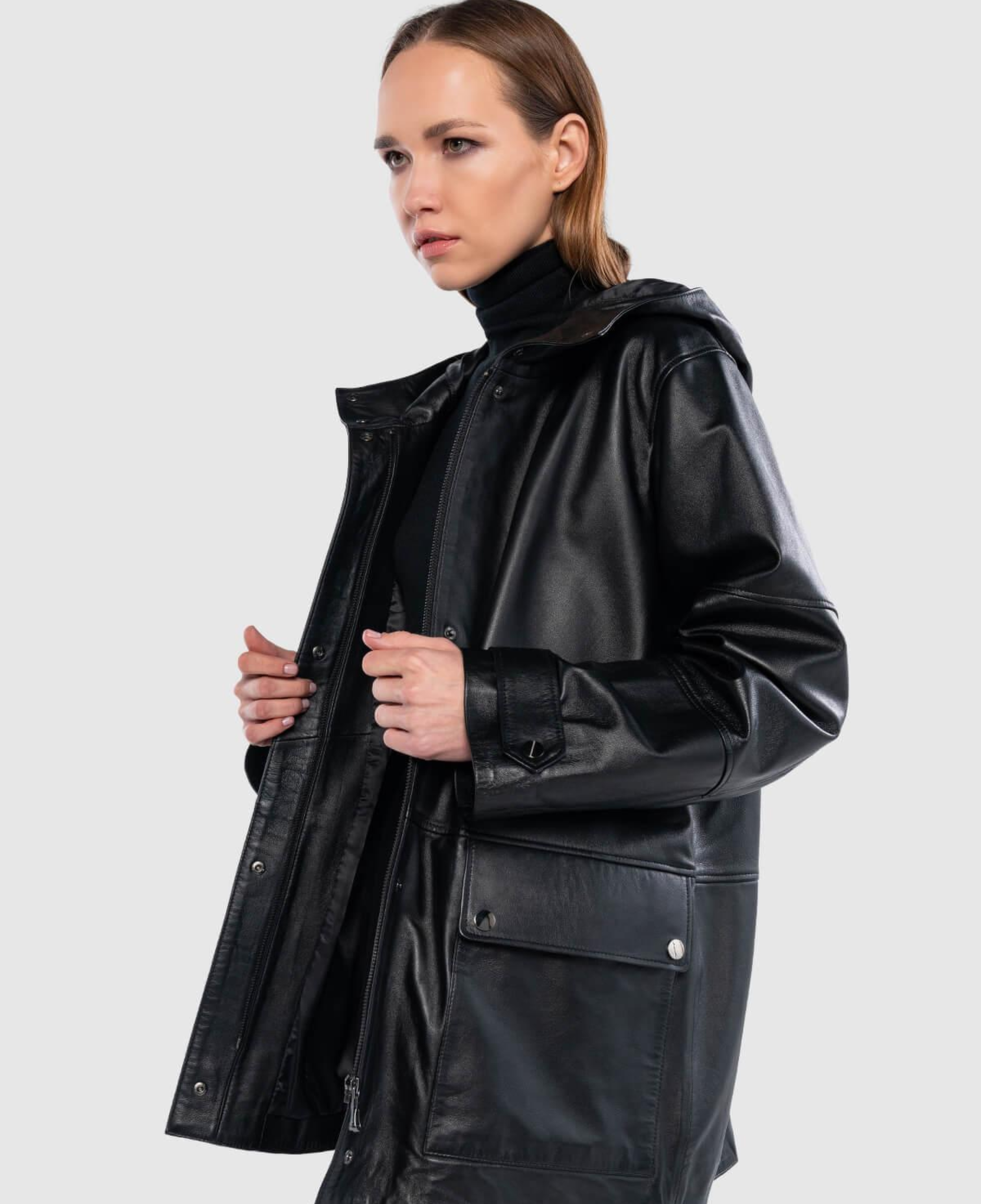 Tamer Tanca Kadın Hakiki Deri Siyah Deri Mont