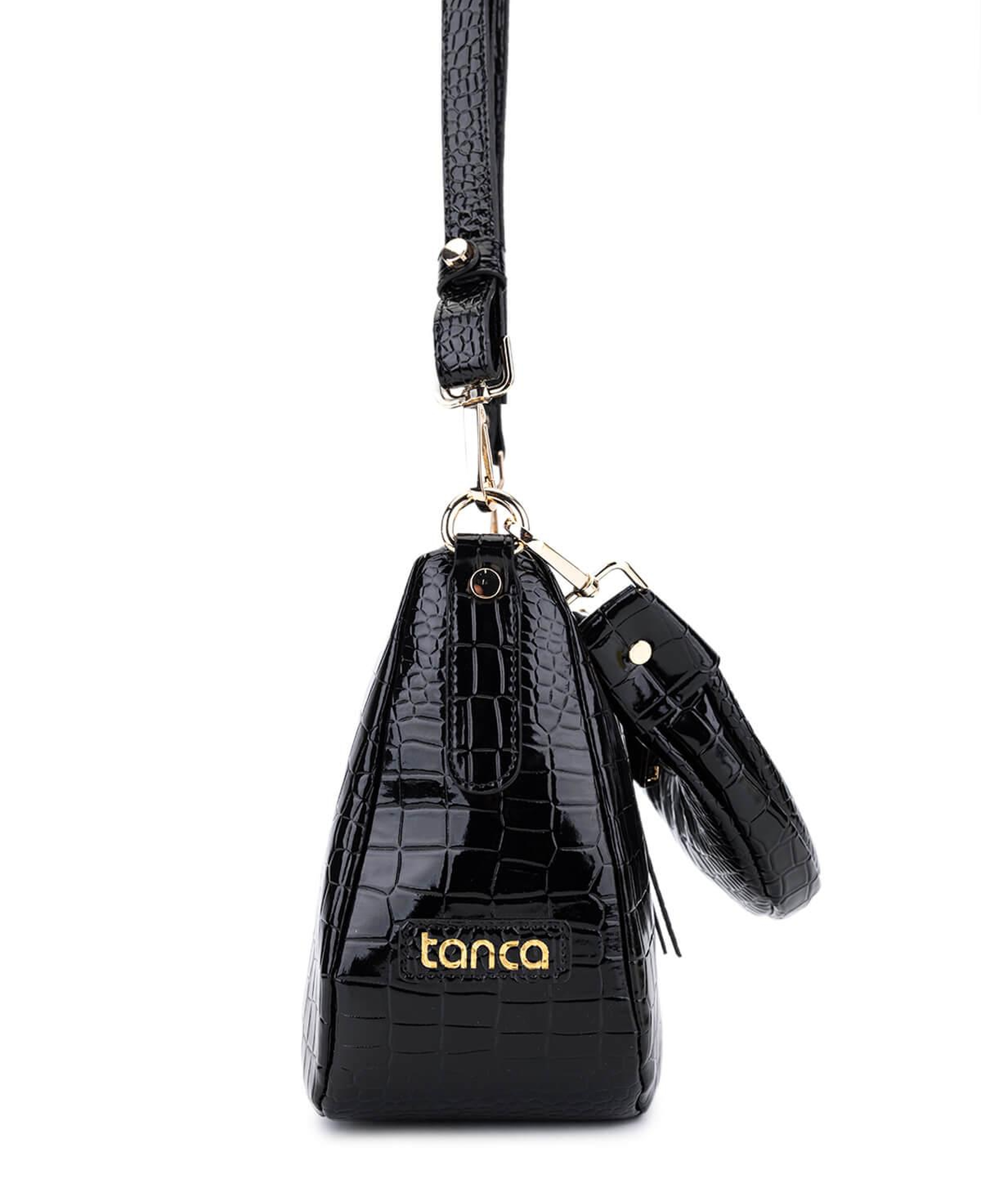 Tamer Tanca Kadın Suni Deri Siyah Kroko Omuz Çanta