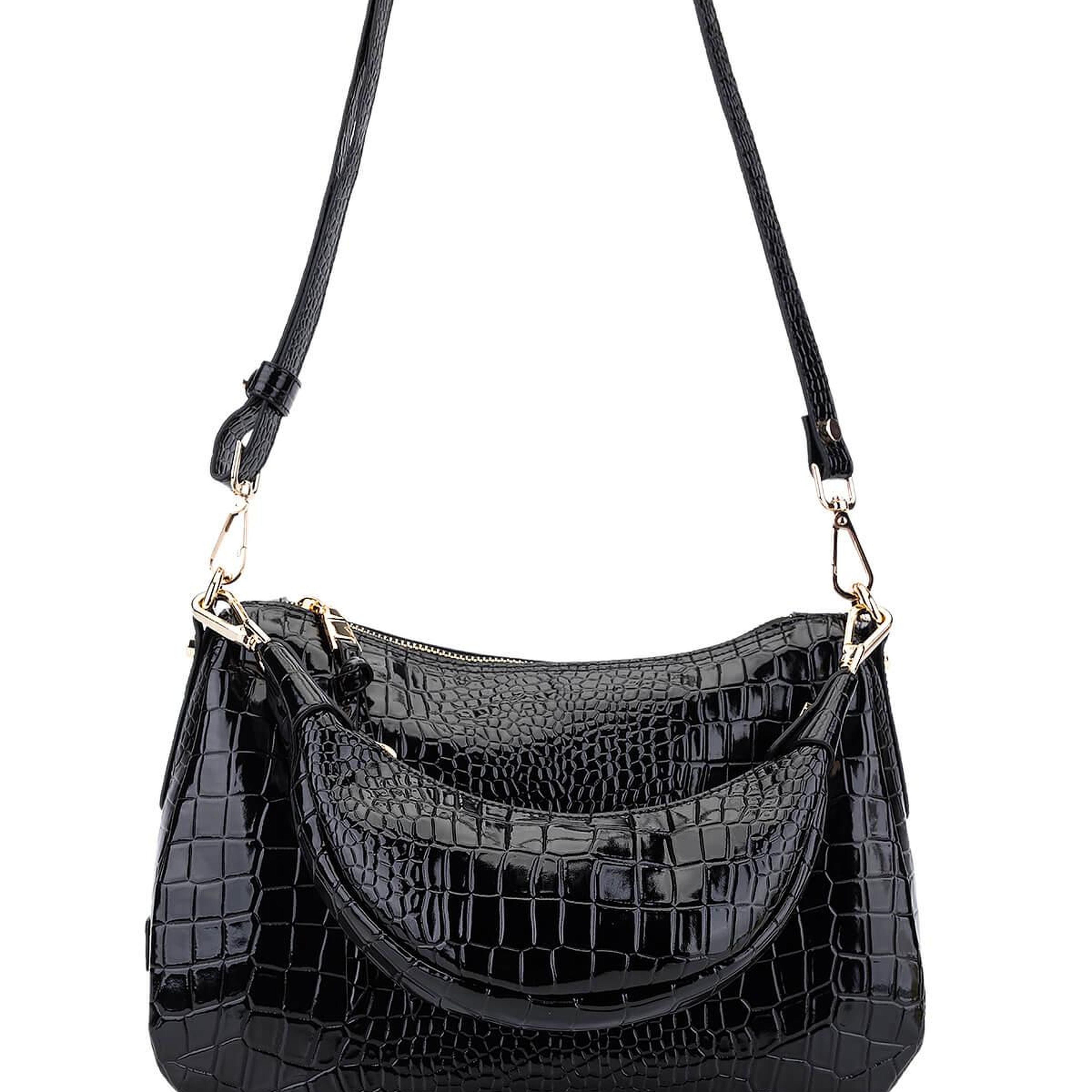 Tamer Tanca Kadın Suni Deri Siyah Kroko Omuz Çanta