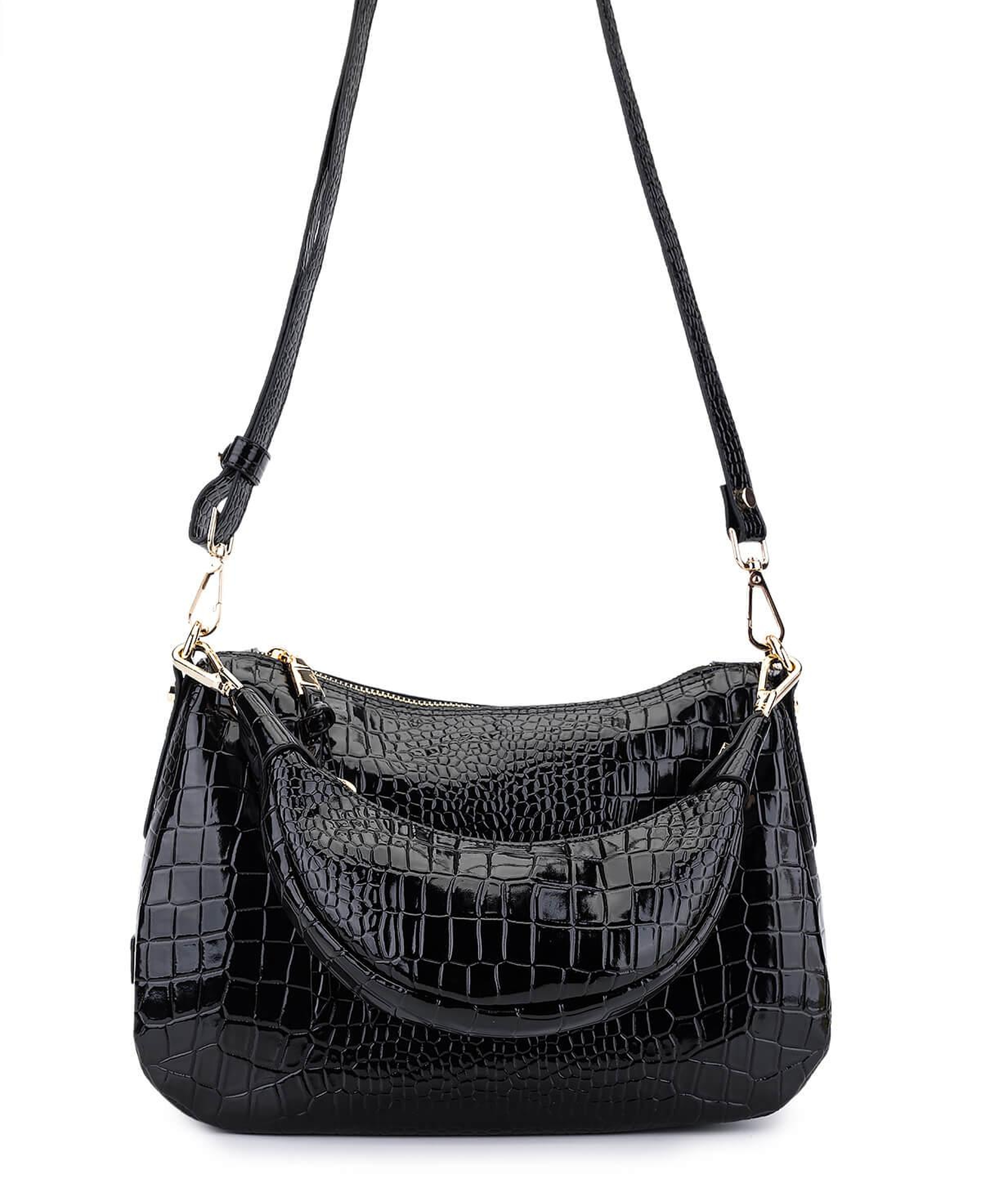 Tamer Tanca Kadın Suni Deri Siyah Kroko Omuz Çanta