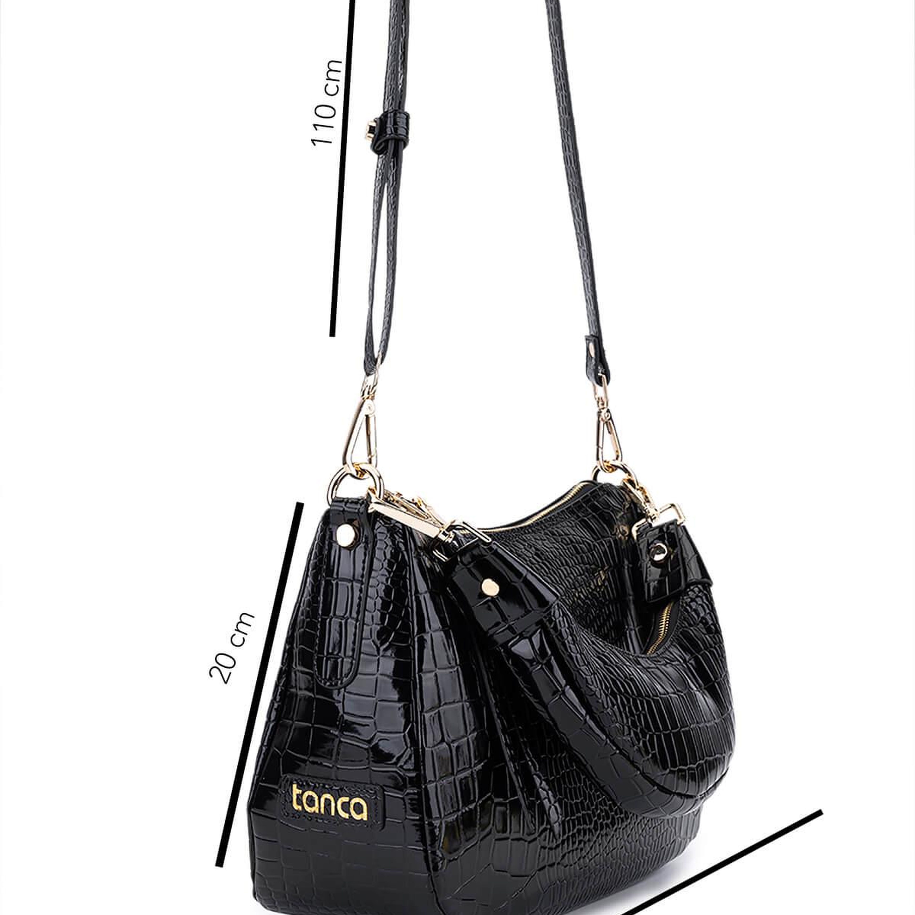 Tamer Tanca Kadın Suni Deri Siyah Kroko Omuz Çanta