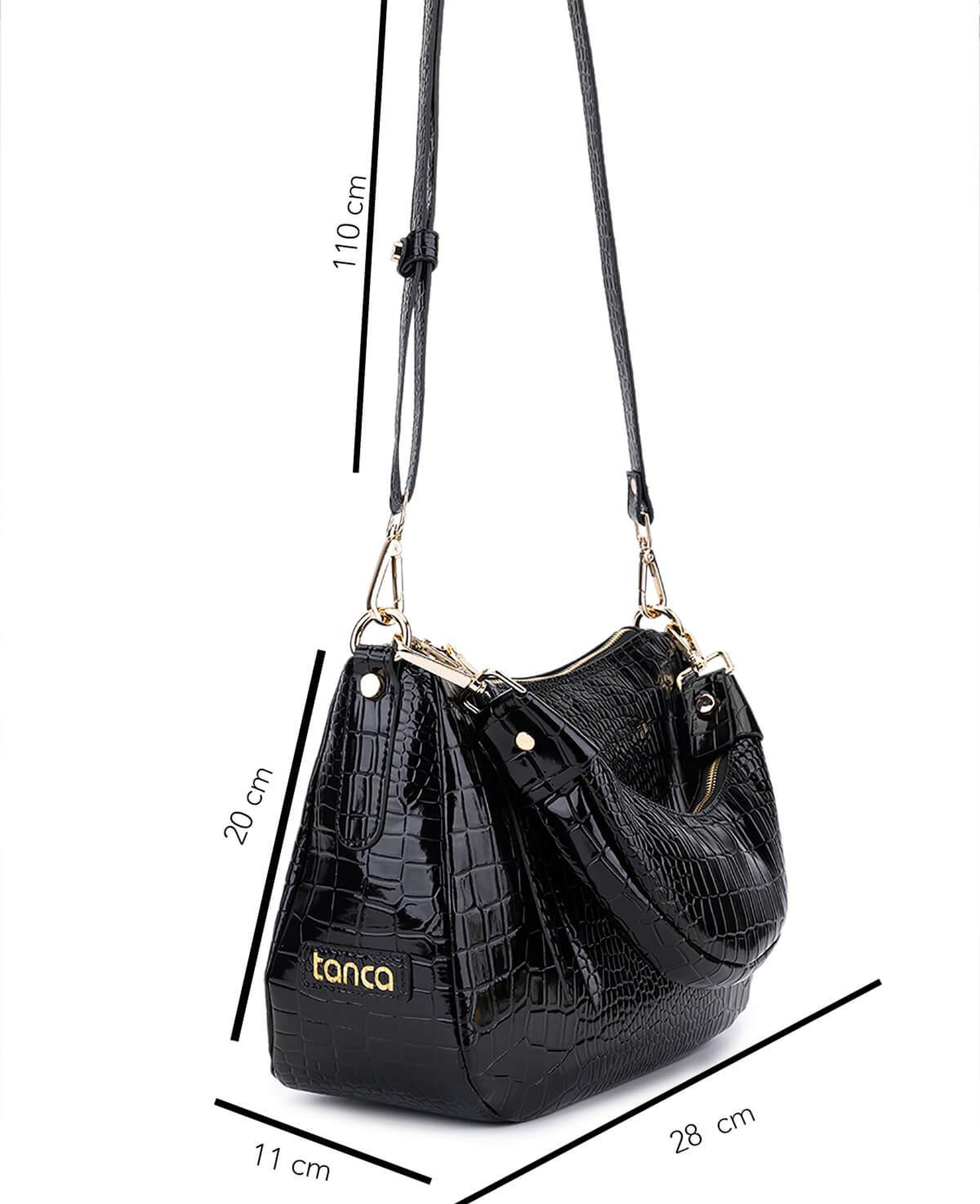 Tamer Tanca Kadın Suni Deri Siyah Kroko Omuz Çanta