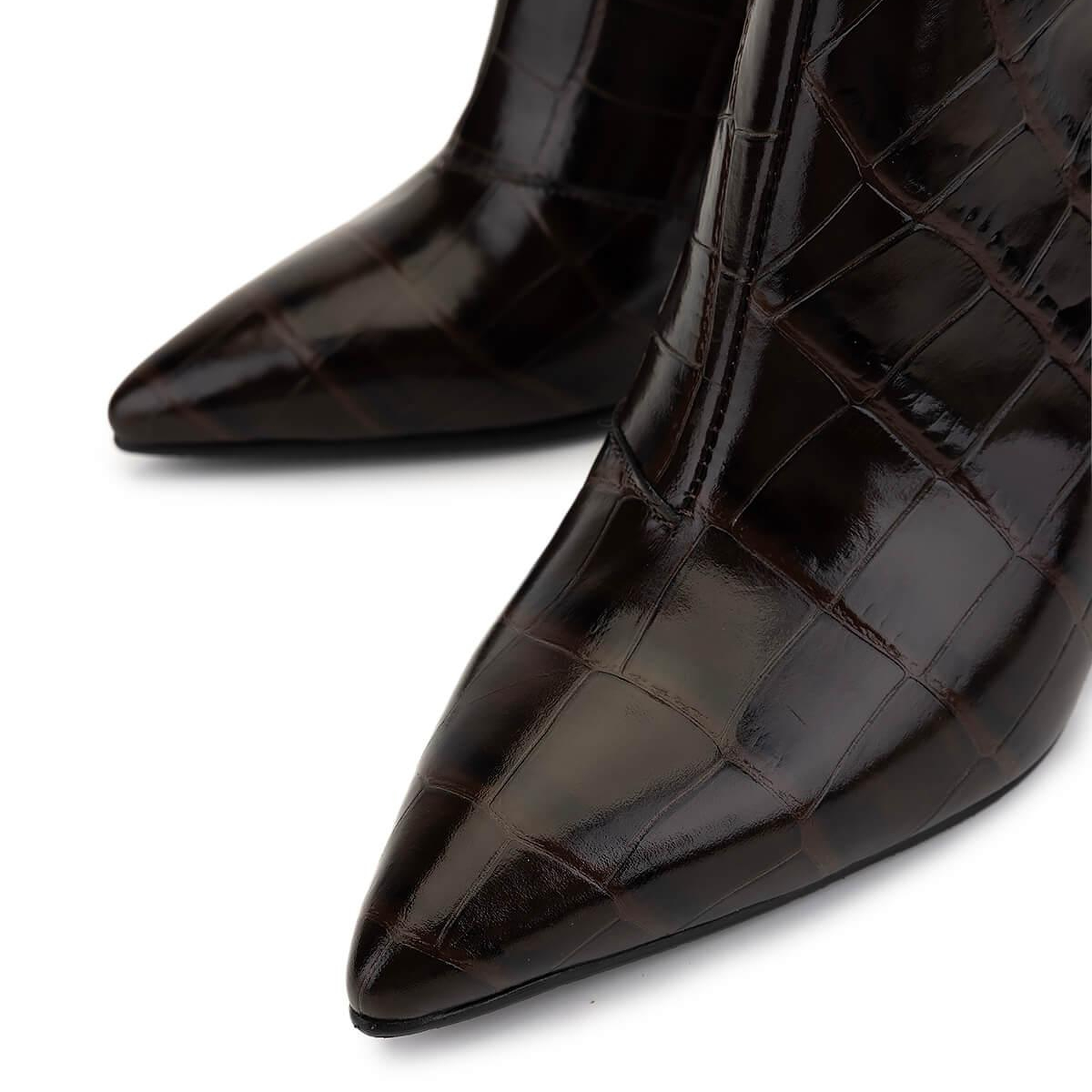 Tamer Tanca Kadın Hakiki Deri Kahverengi Kroko Topuklu Bot