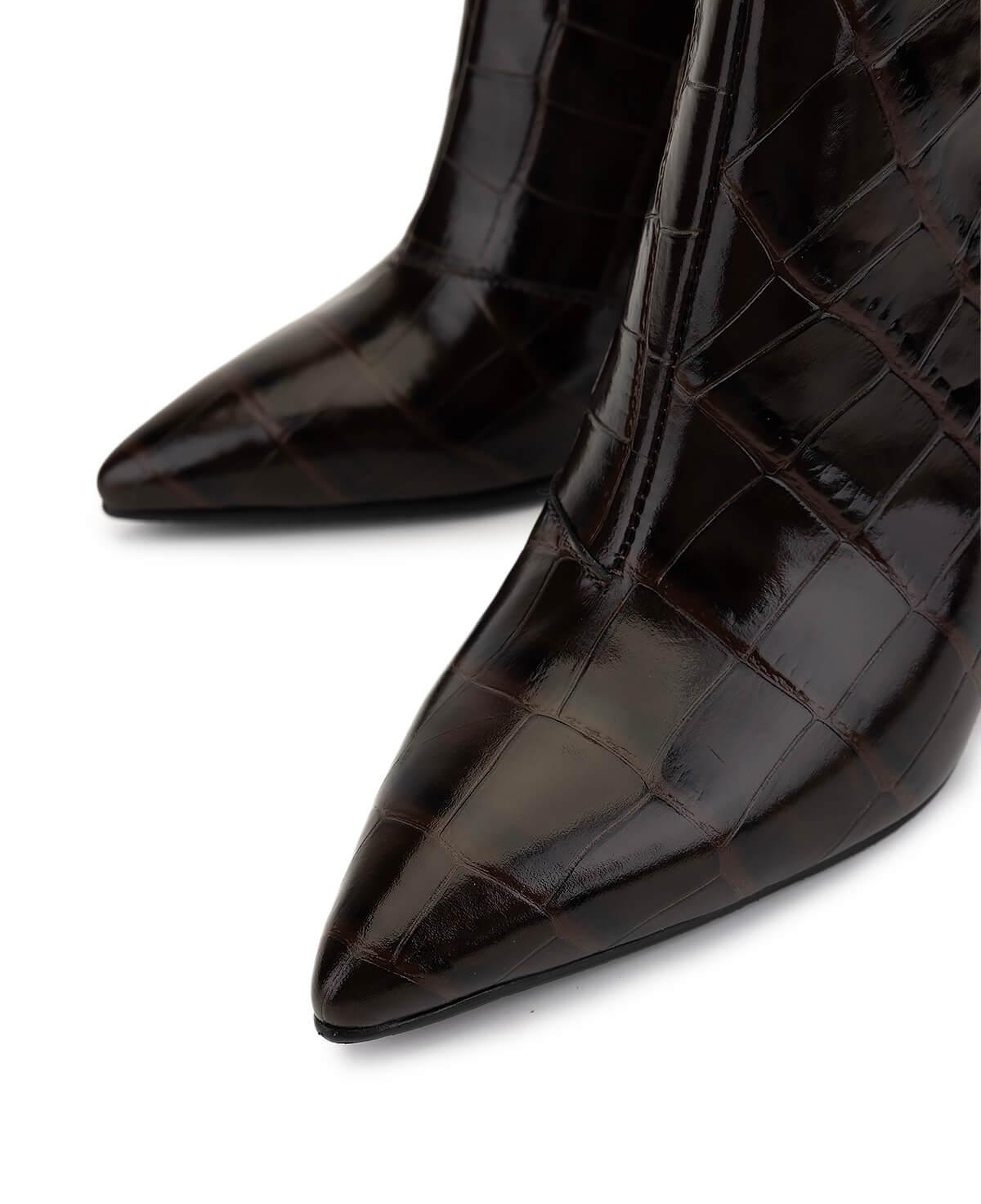 Tamer Tanca Kadın Hakiki Deri Kahverengi Kroko Topuklu Bot