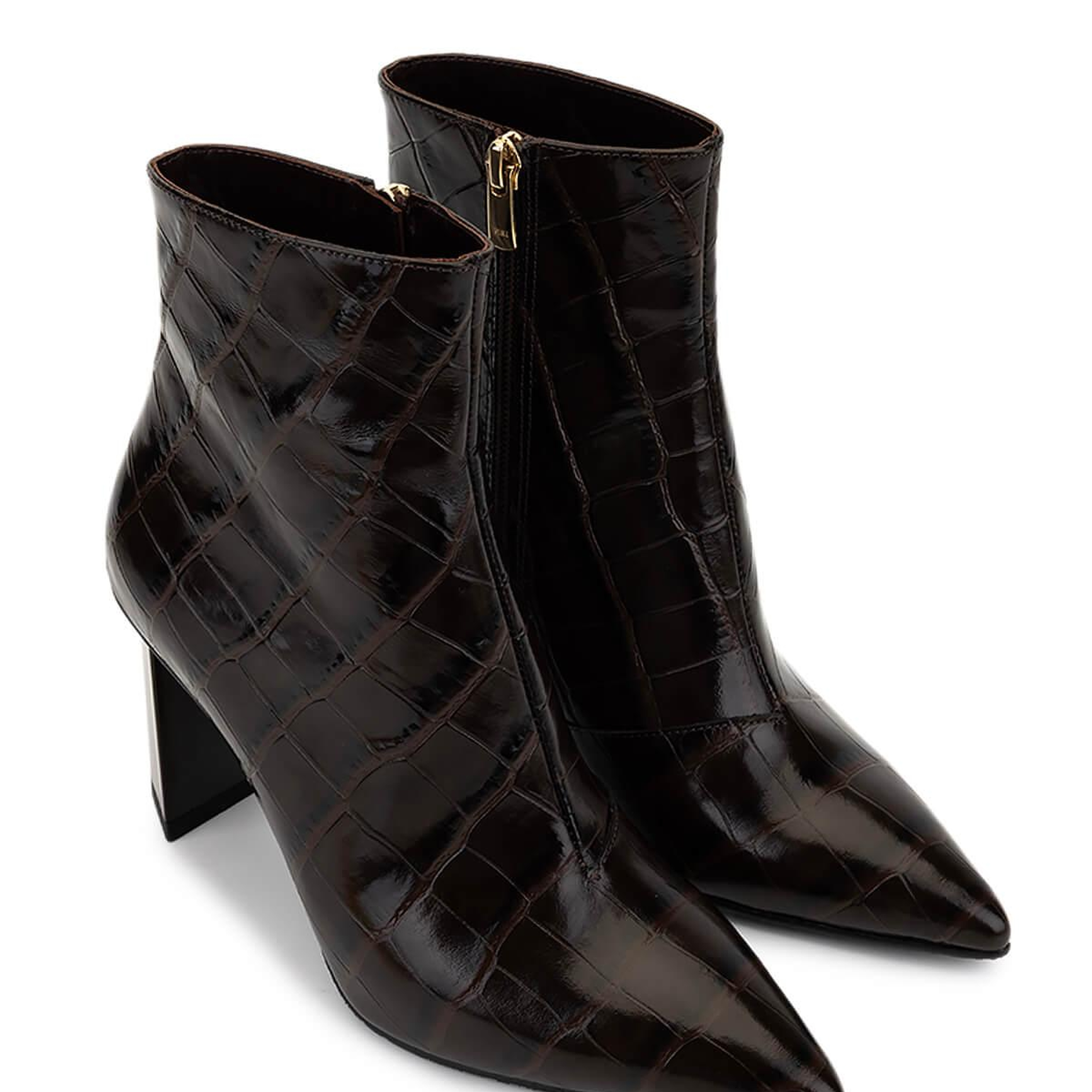 Tamer Tanca Kadın Hakiki Deri Kahverengi Kroko Topuklu Bot