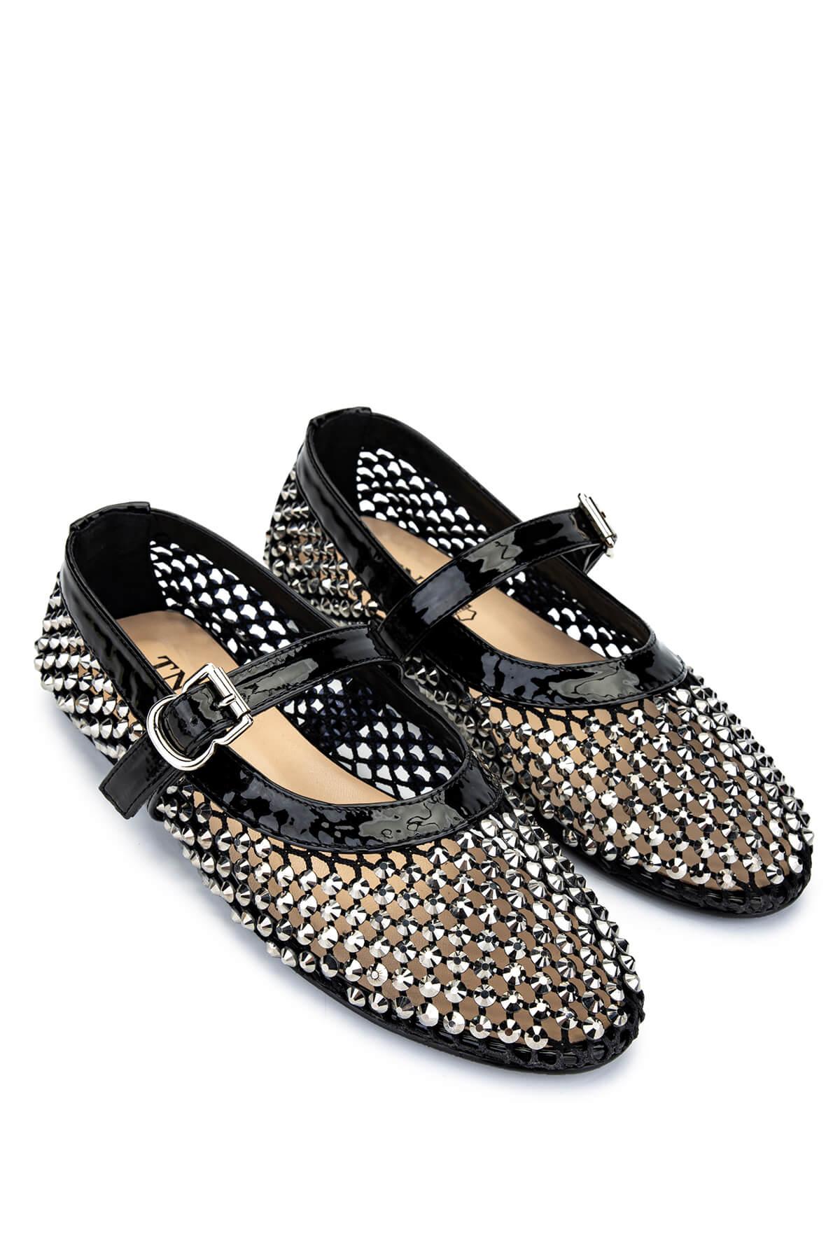 Tamer Tanca Kadın Deri & Tekstil Siyah Rugan Babet Ayakkabı