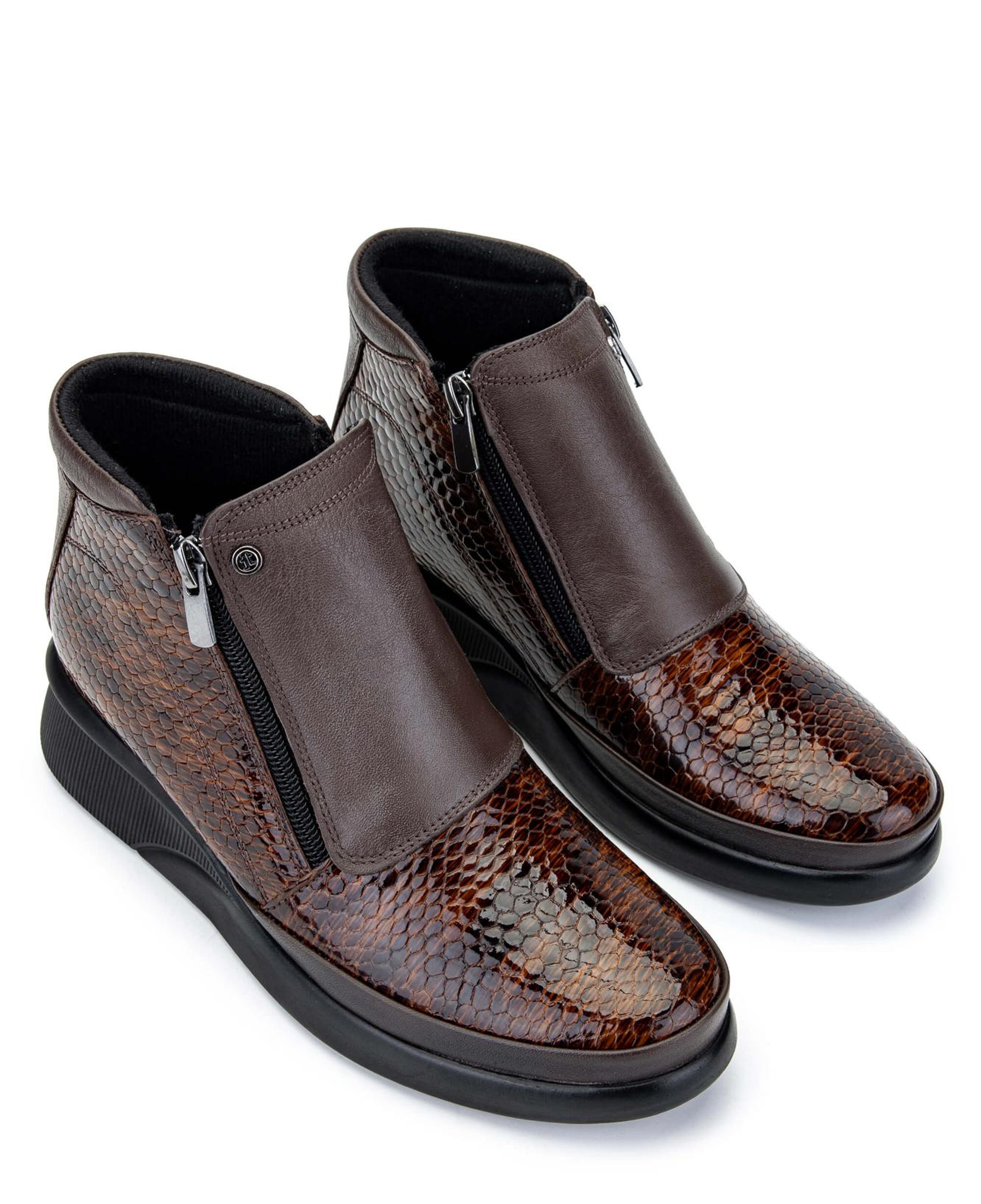 Tamer Tanca Kadın Hakiki Deri Kahverengi Kroko Casual Bot