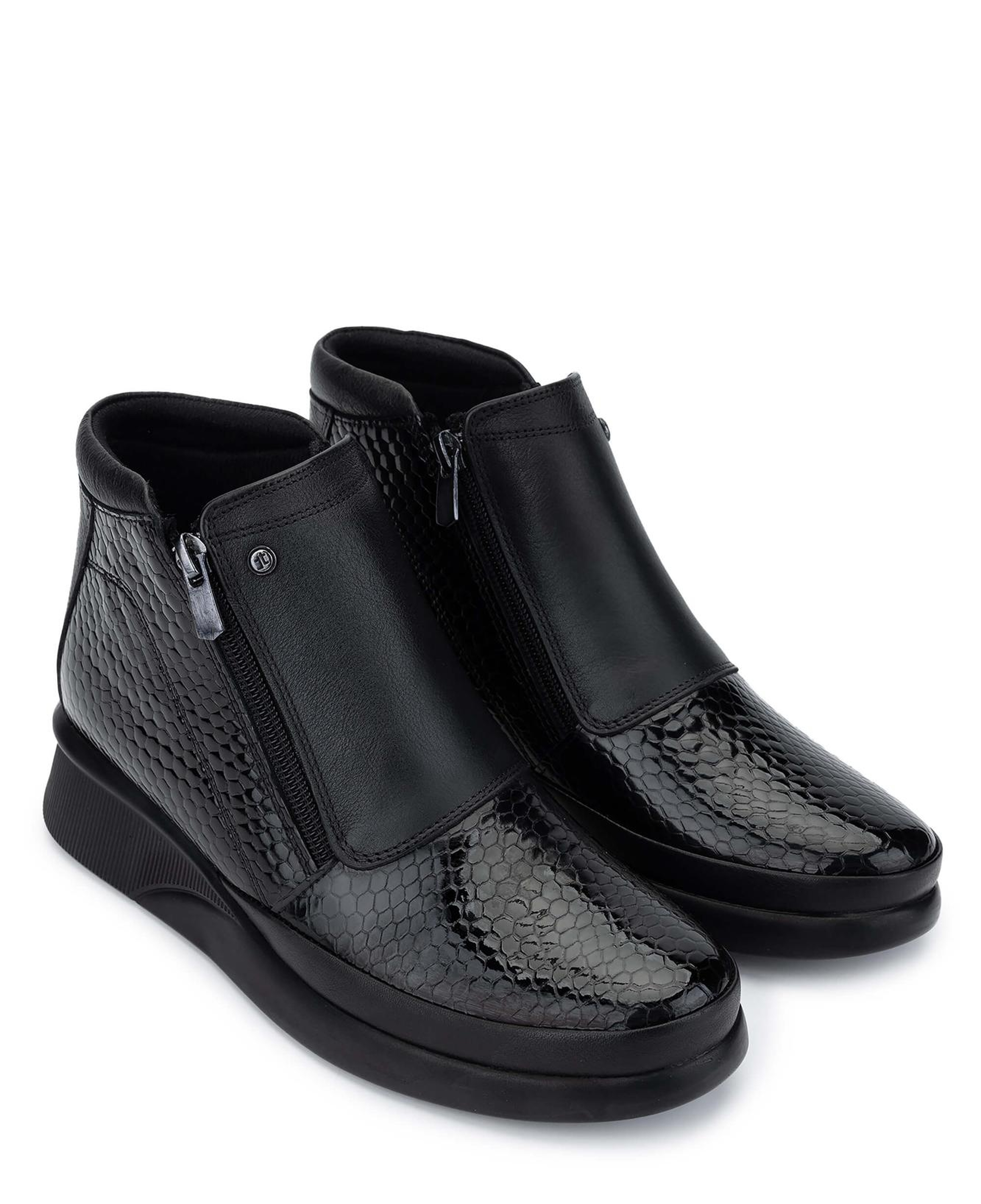 Tamer Tanca Kadın Hakiki Deri Siyah Kroko Casual Bot