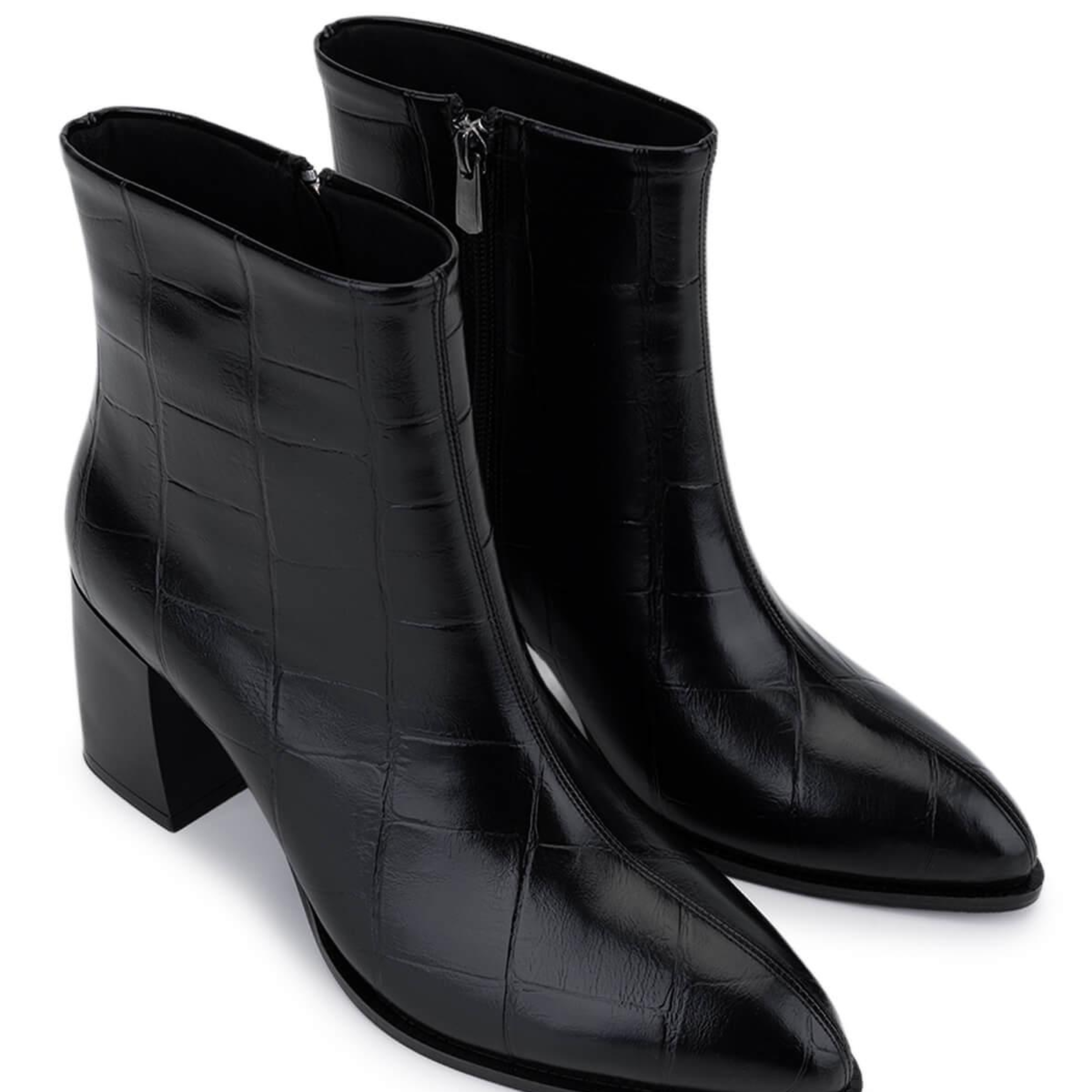 Tamer Tanca Kadın Suni Deri Siyah Kroko Topuklu Bot