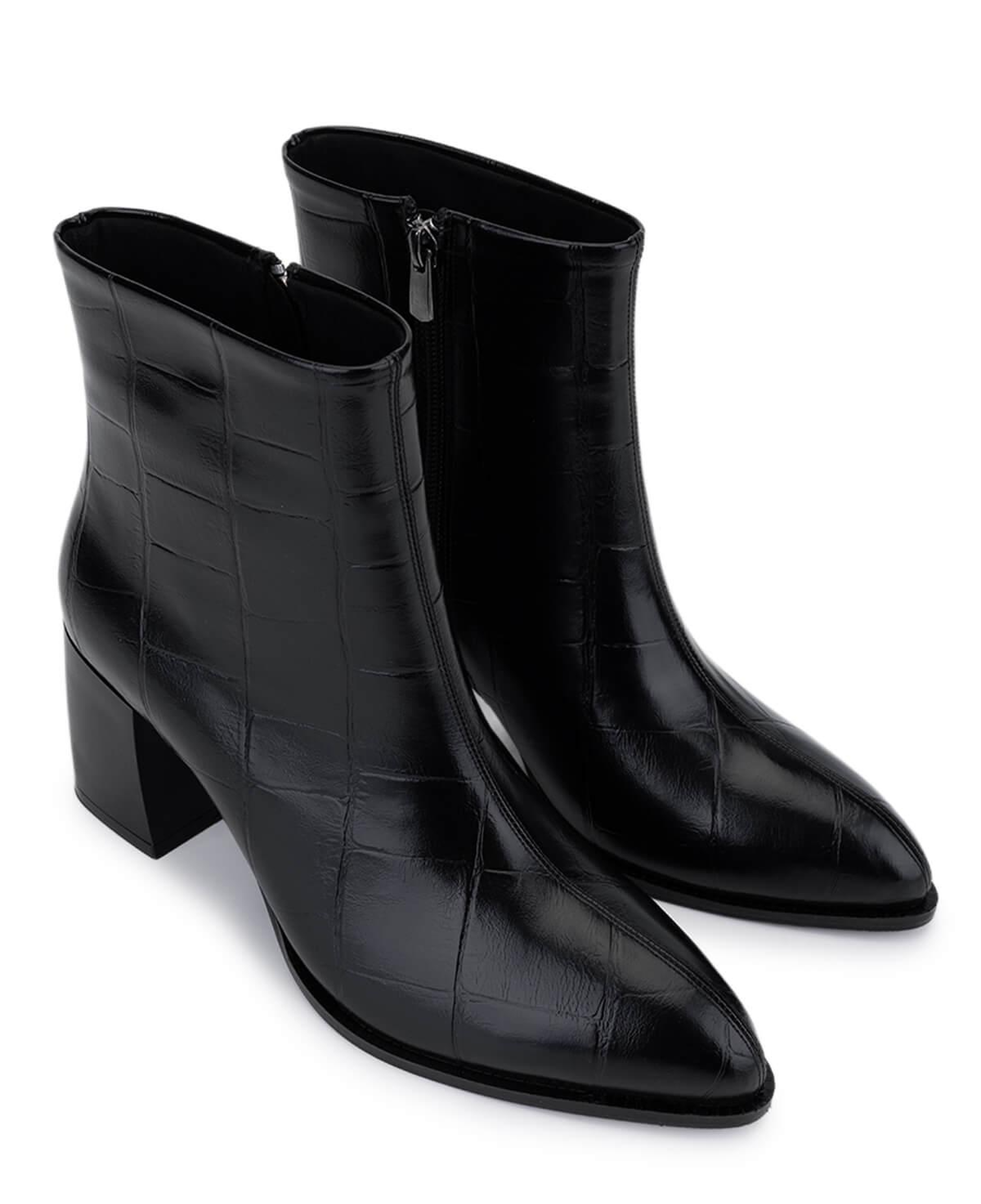 Tamer Tanca Kadın Suni Deri Siyah Kroko Topuklu Bot