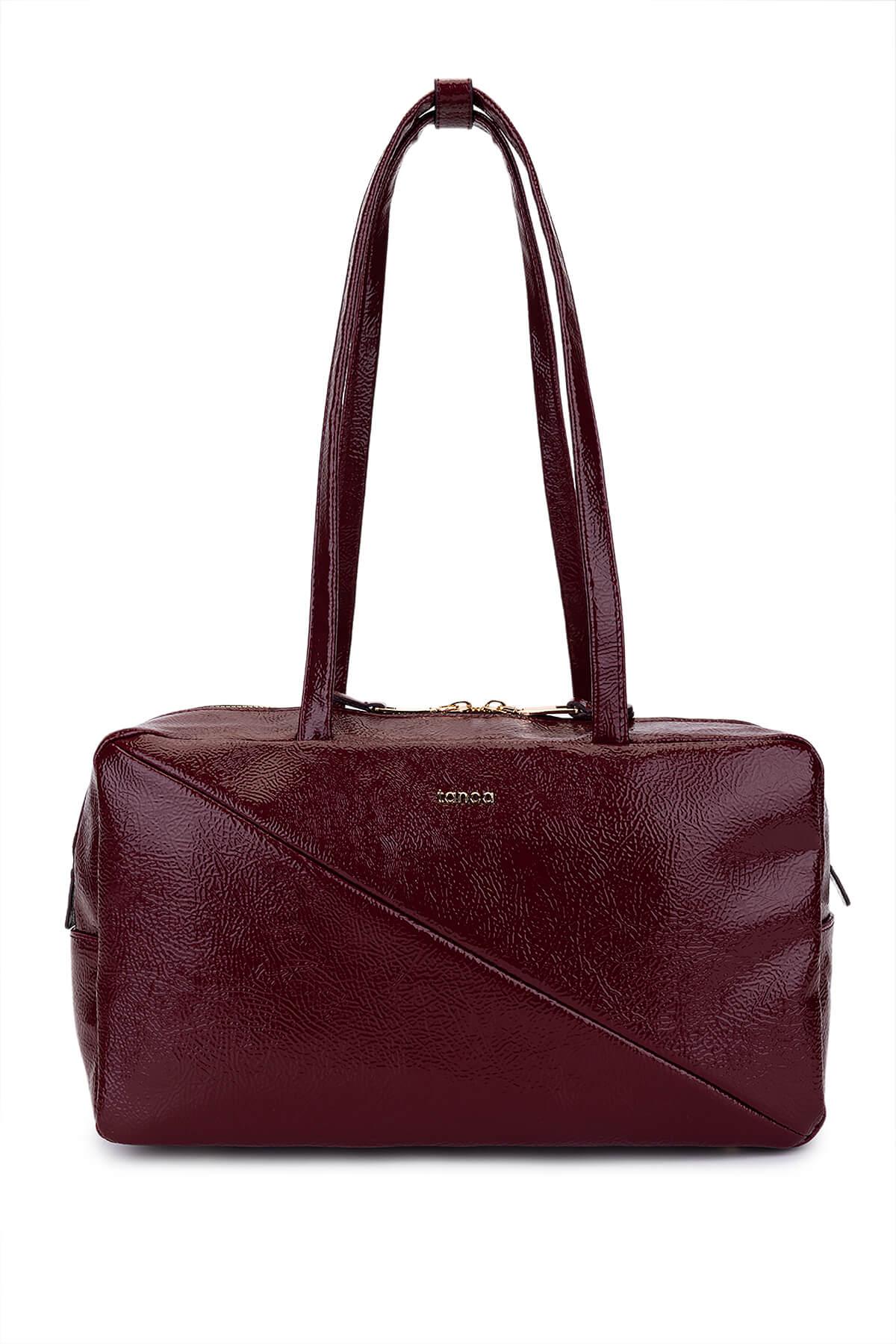 Tamer Tanca Kadın Suni Deri Bordo Rugan Kol Çantası