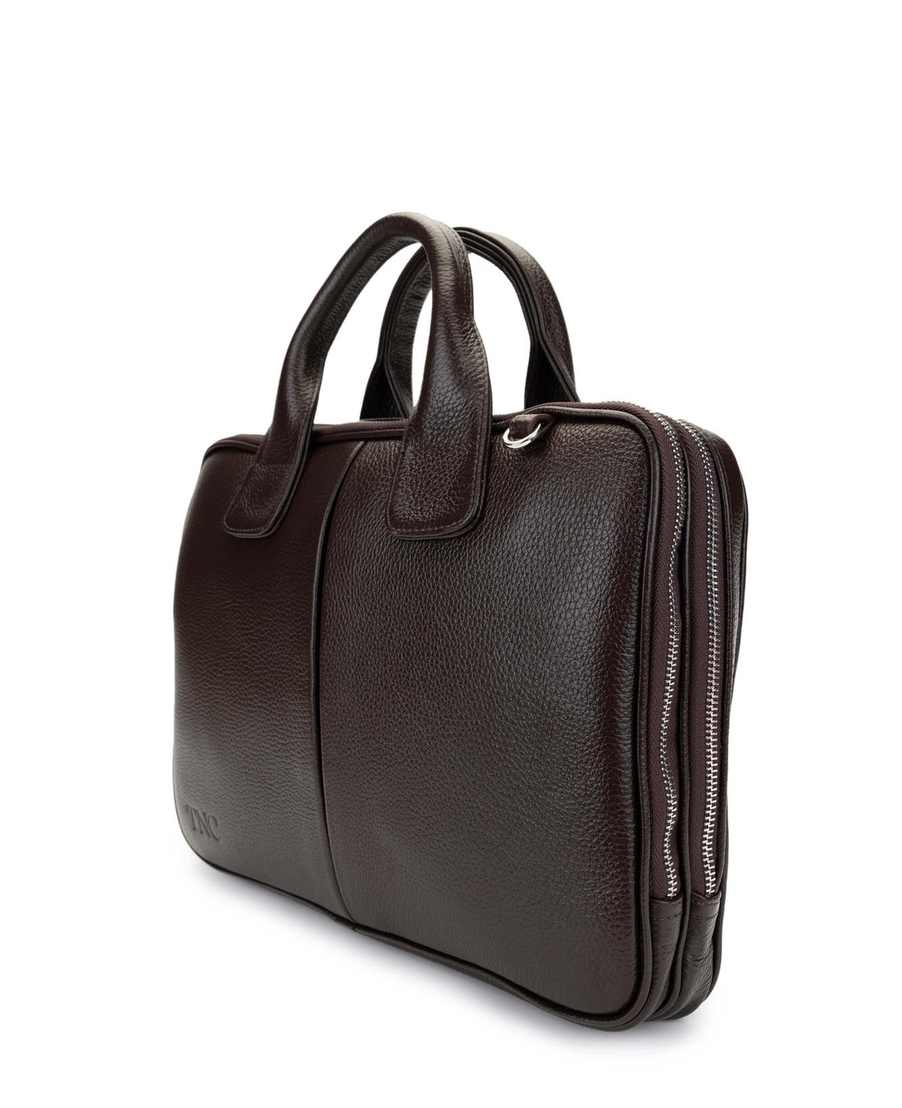 Tamer Tanca Unisex Hakiki Deri Kahverengi Evrak Çantası