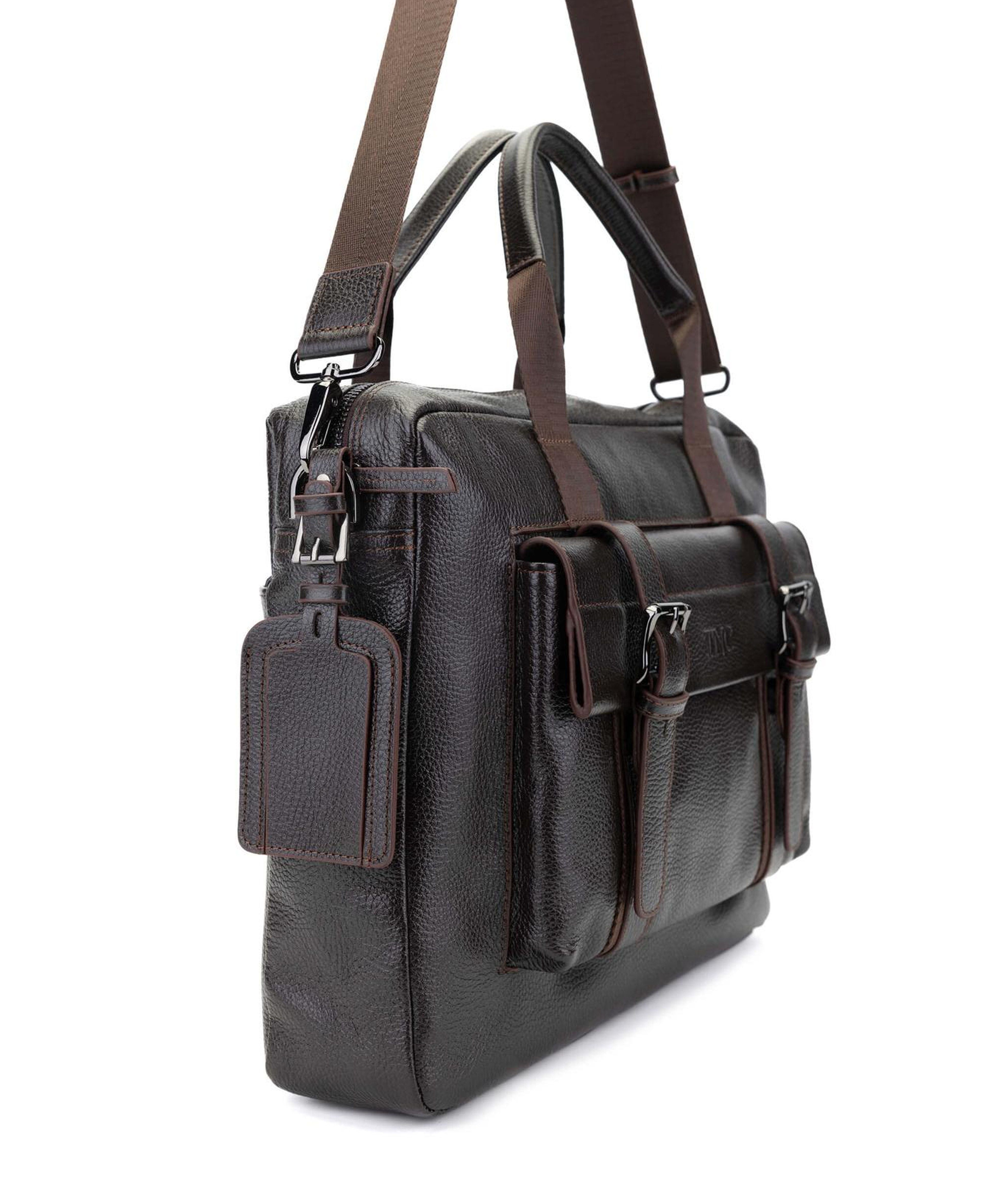 Tamer Tanca Erkek Hakiki Deri Kahverengi Floter Evrak Çantası