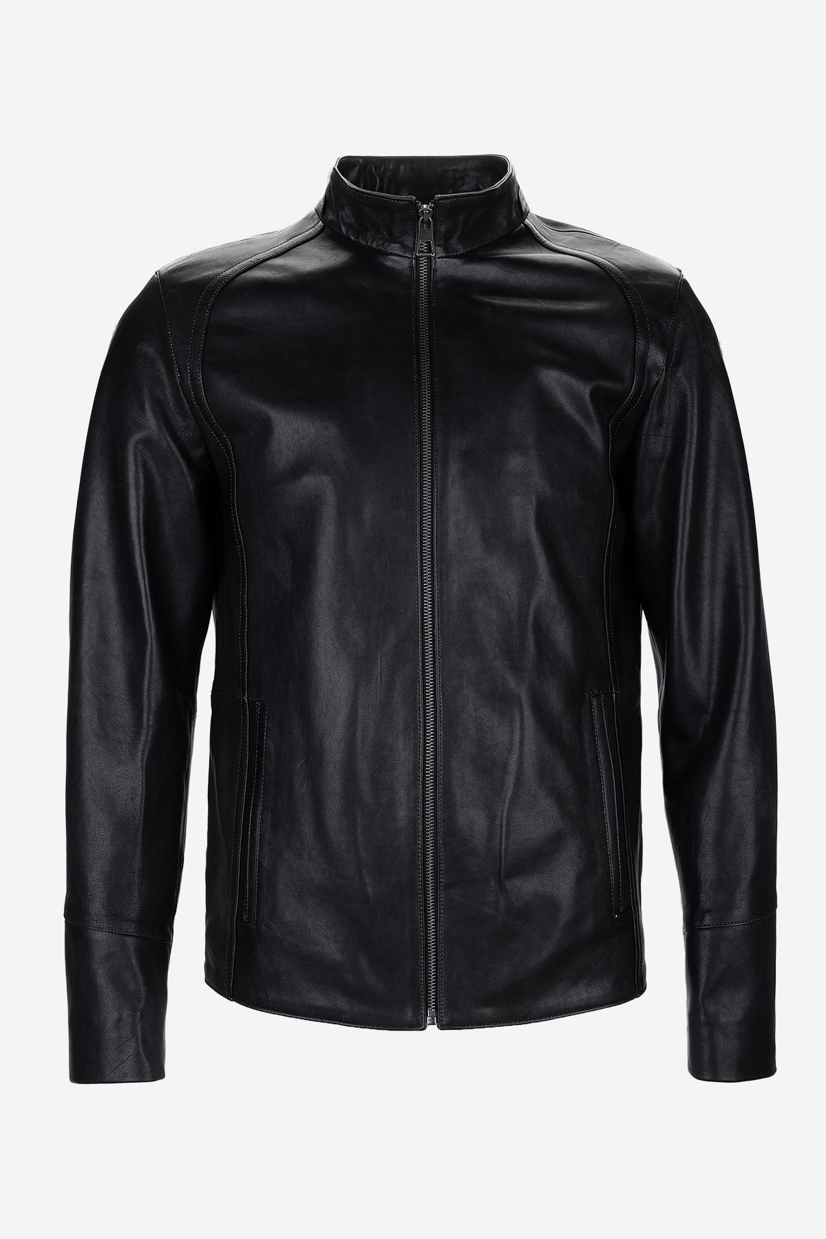 Valmenti Erkek Hakiki Deri Siyah Eskitme Deri Mont