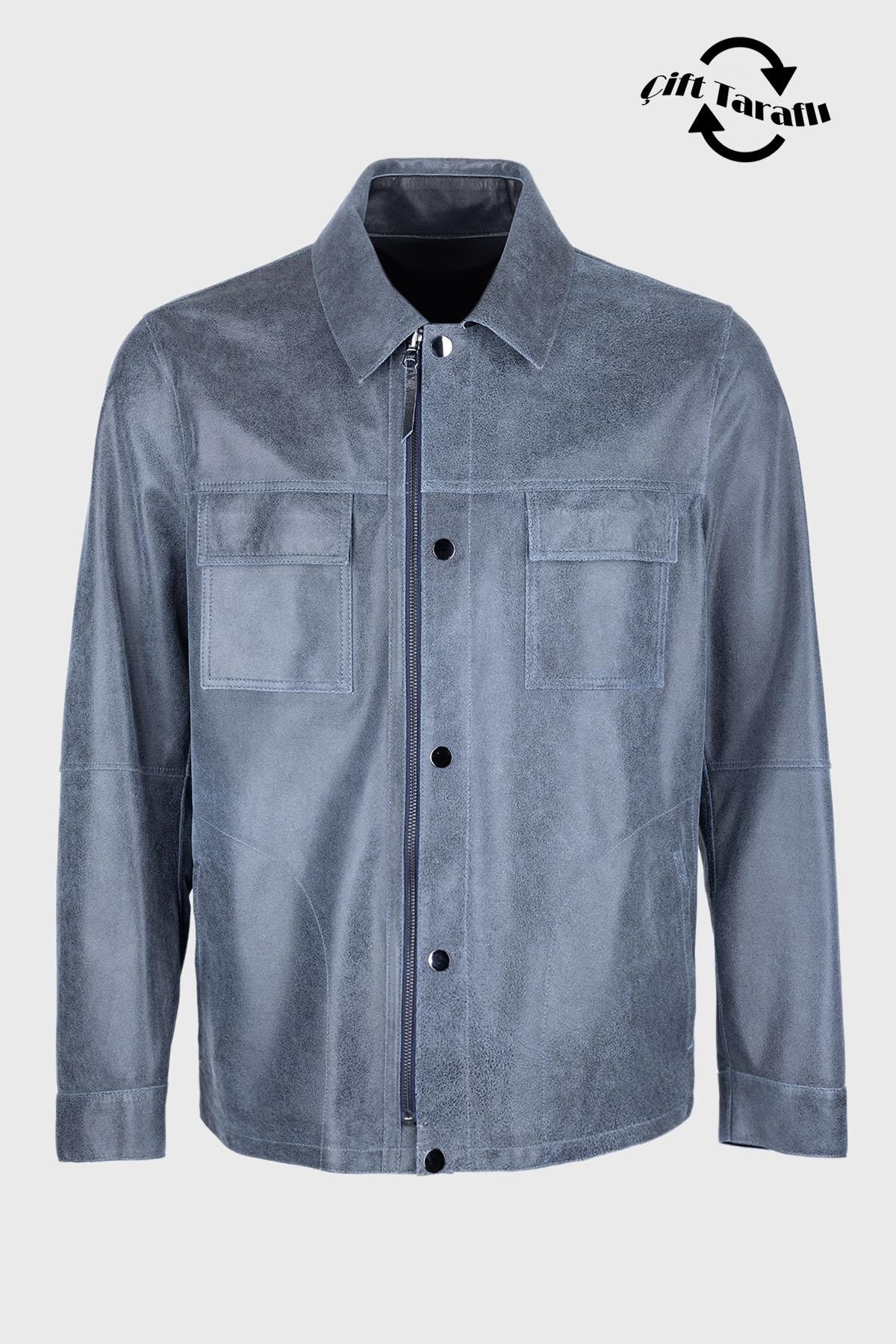 Valmenti Erkek Hakiki Deri Mavi Deri Mont