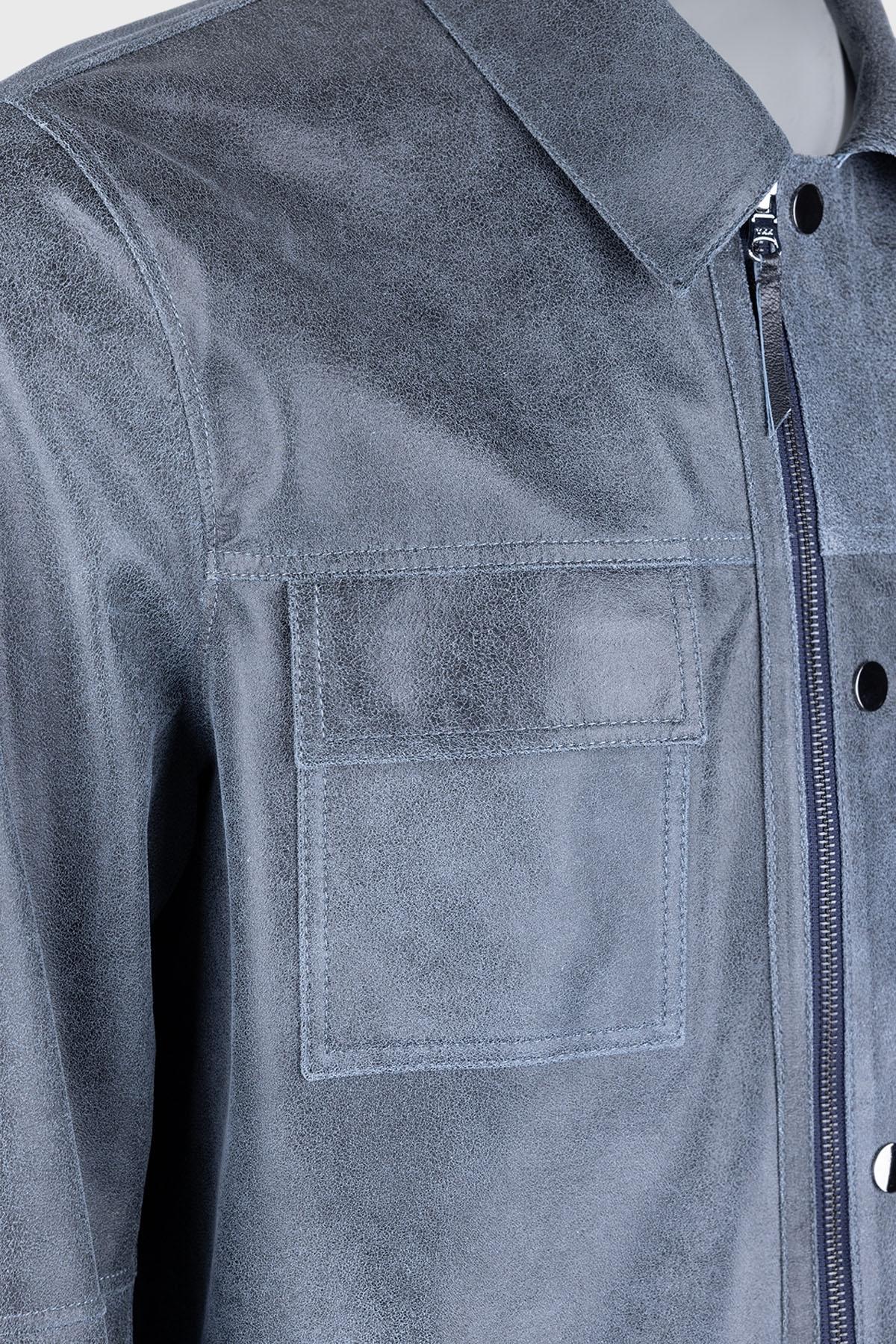 Valmenti Erkek Hakiki Deri Mavi Deri Mont