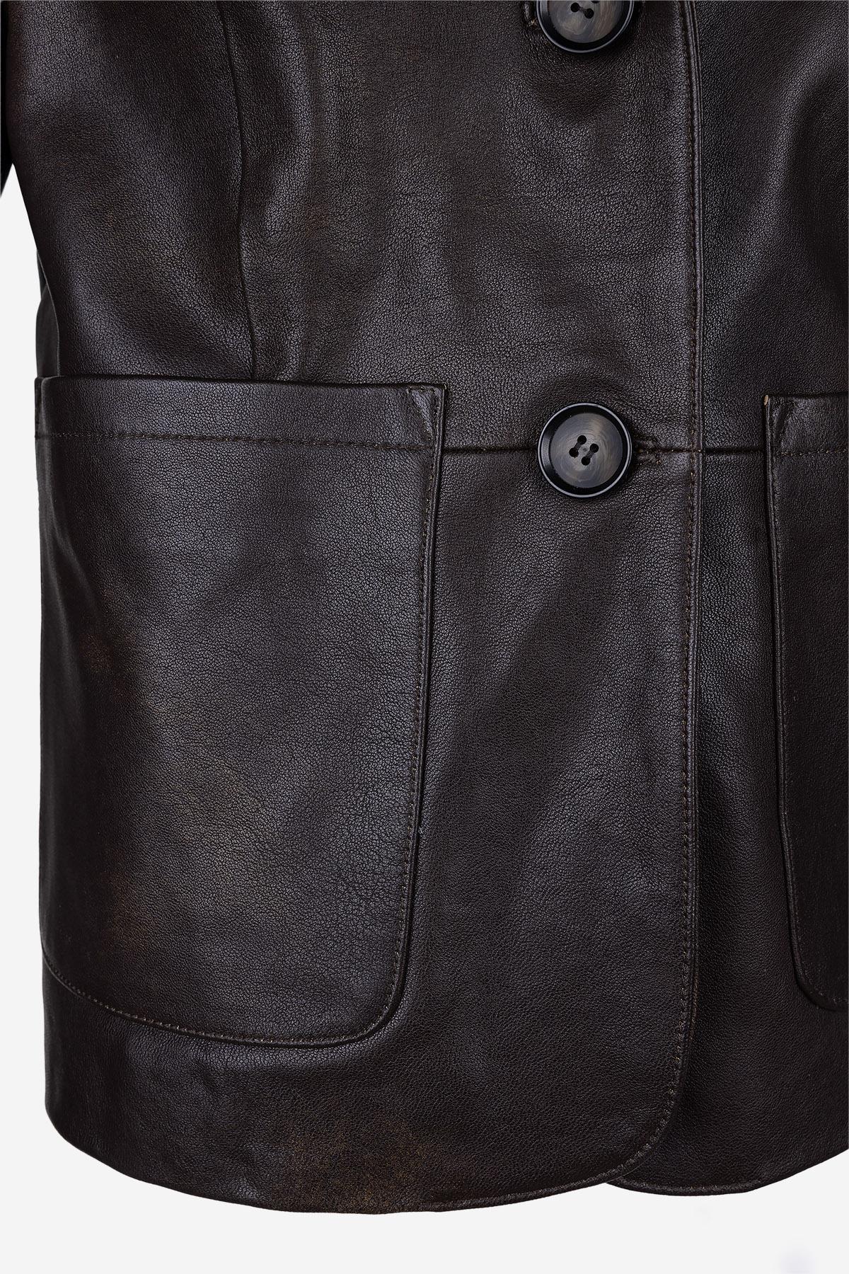 Valmenti Kadın Hakiki Deri Viski Eskitme Deri Mont