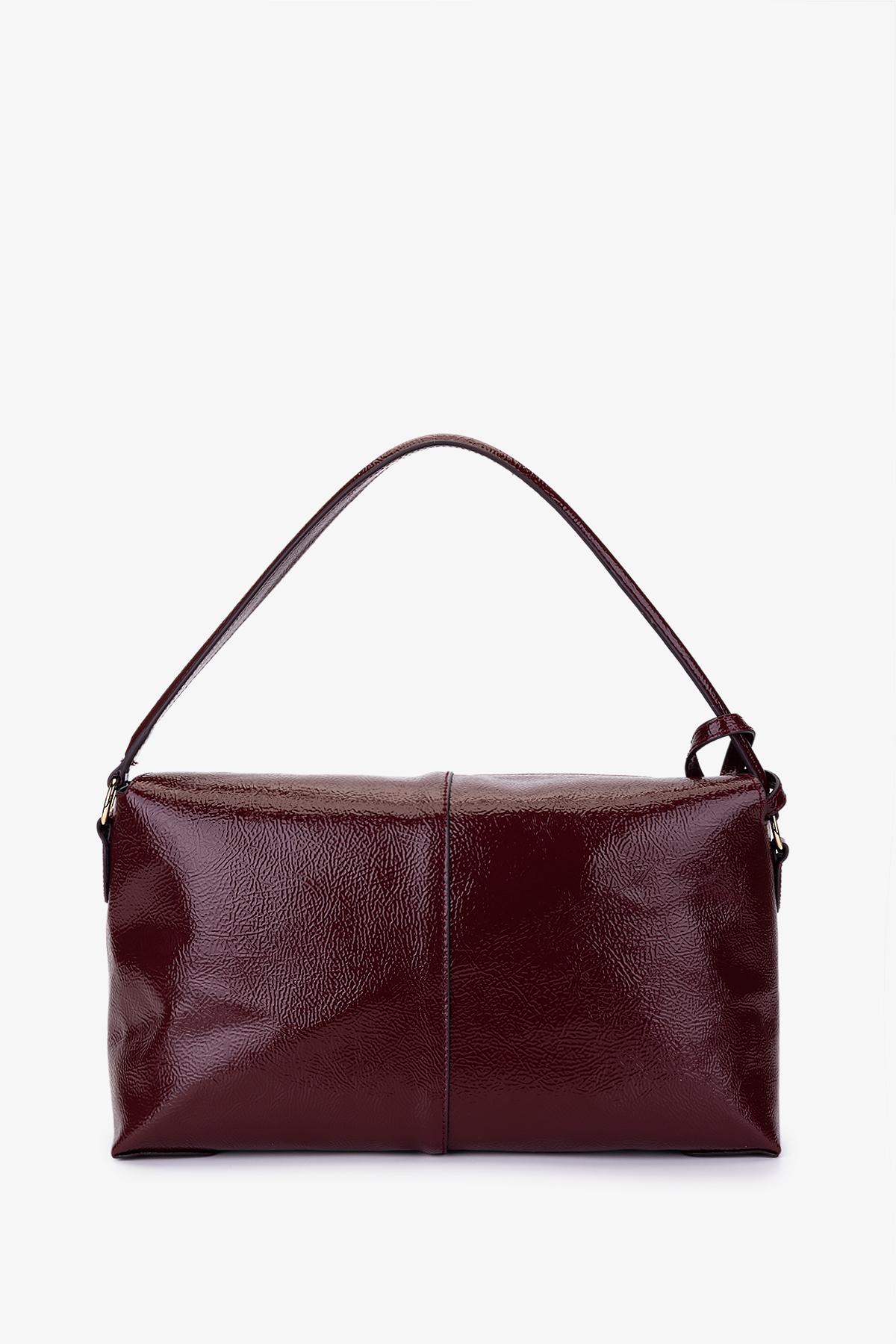Valmenti Kadın Suni Deri Bordo Rugan Kol Çantası