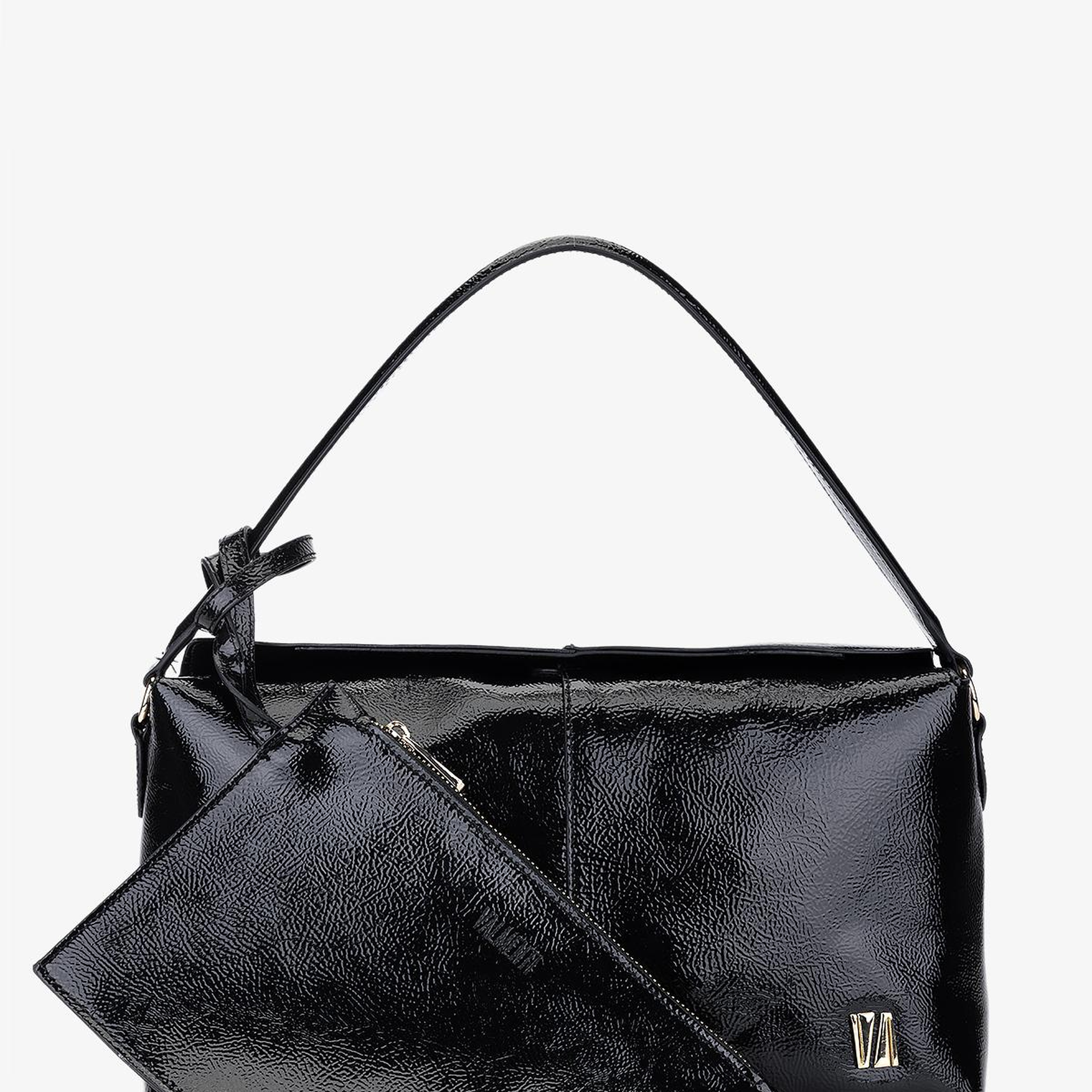 Valmenti Kadın Suni Deri Siyah Kırışık Rugan Kol Çantası