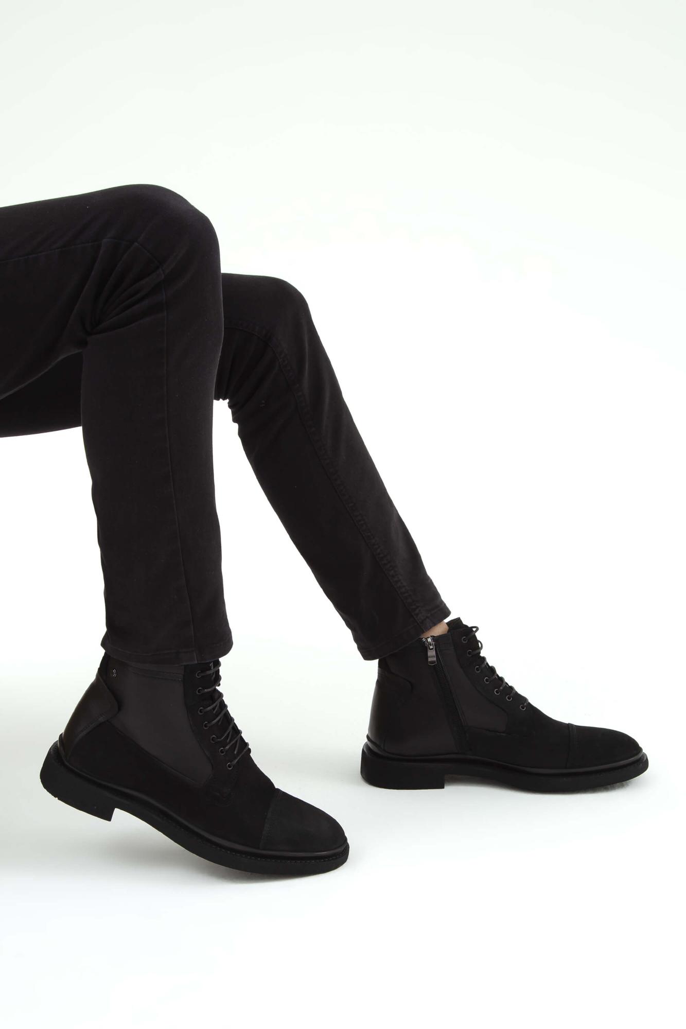 Tamer Tanca Erkek Hakiki Deri Siyah Nubuk POSTAL Bot