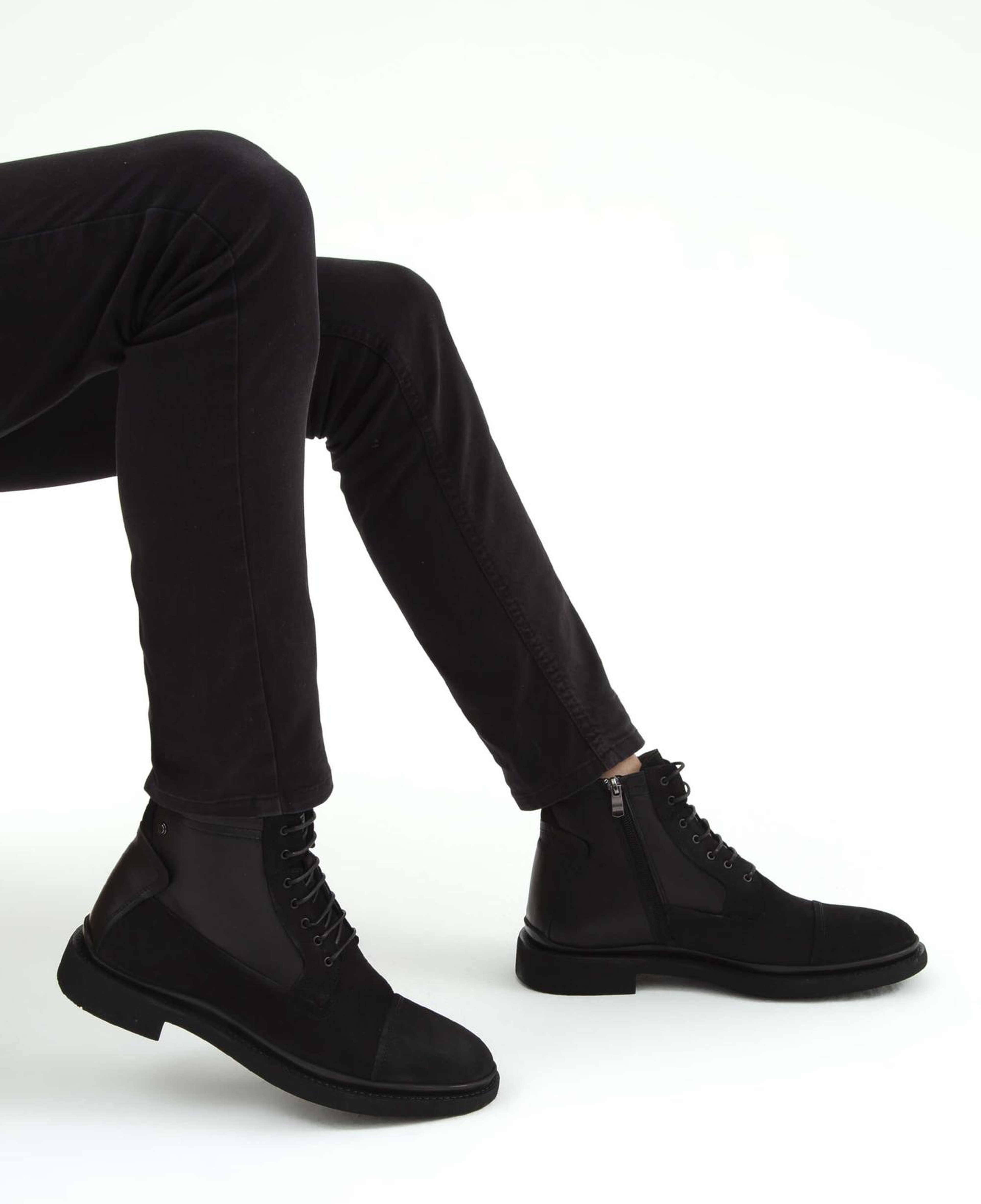 Tamer Tanca Erkek Hakiki Deri Siyah Nubuk POSTAL Bot