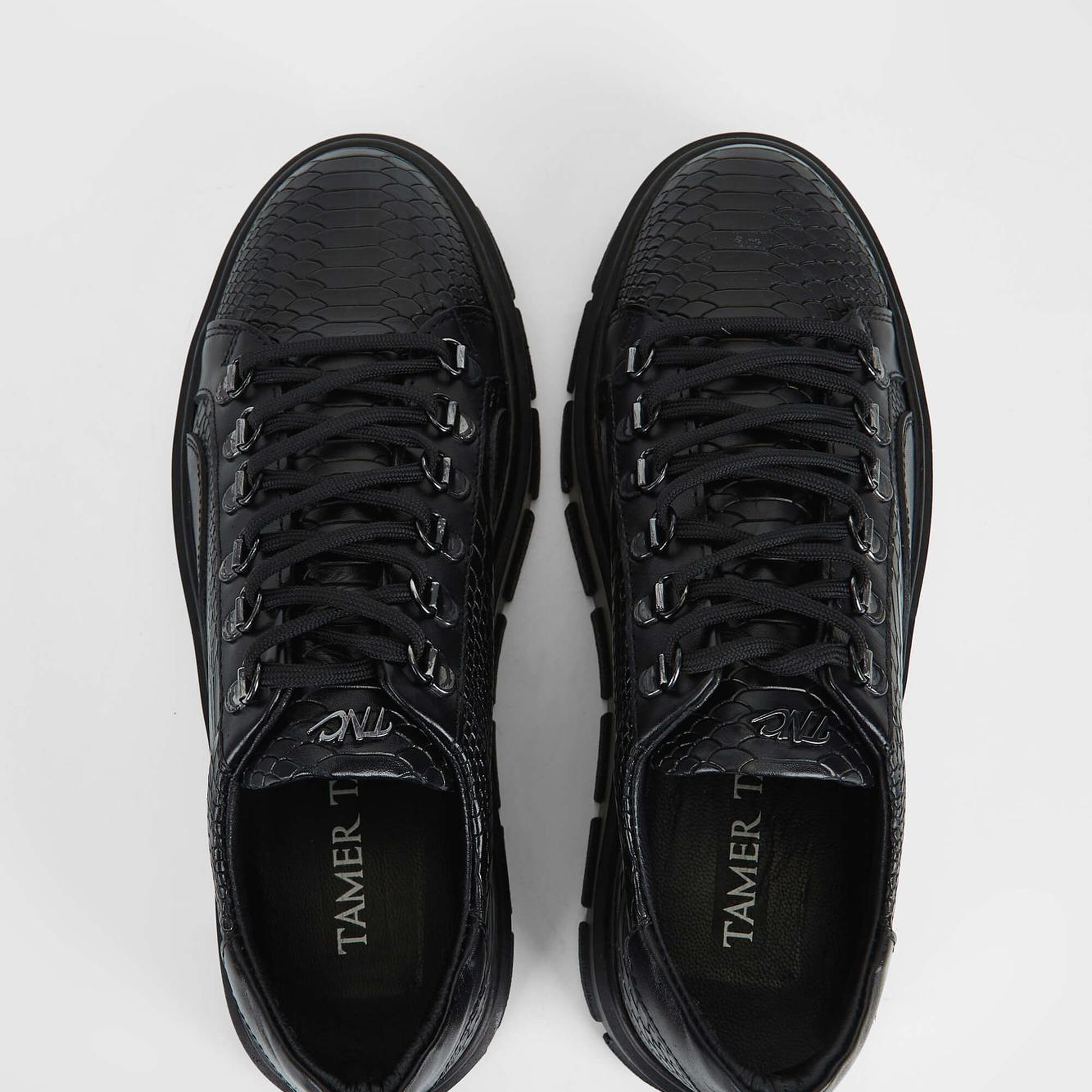Tamer Tanca Erkek Hakiki Deri Siyah Kroko Sneakers & Spor Ayakkabı