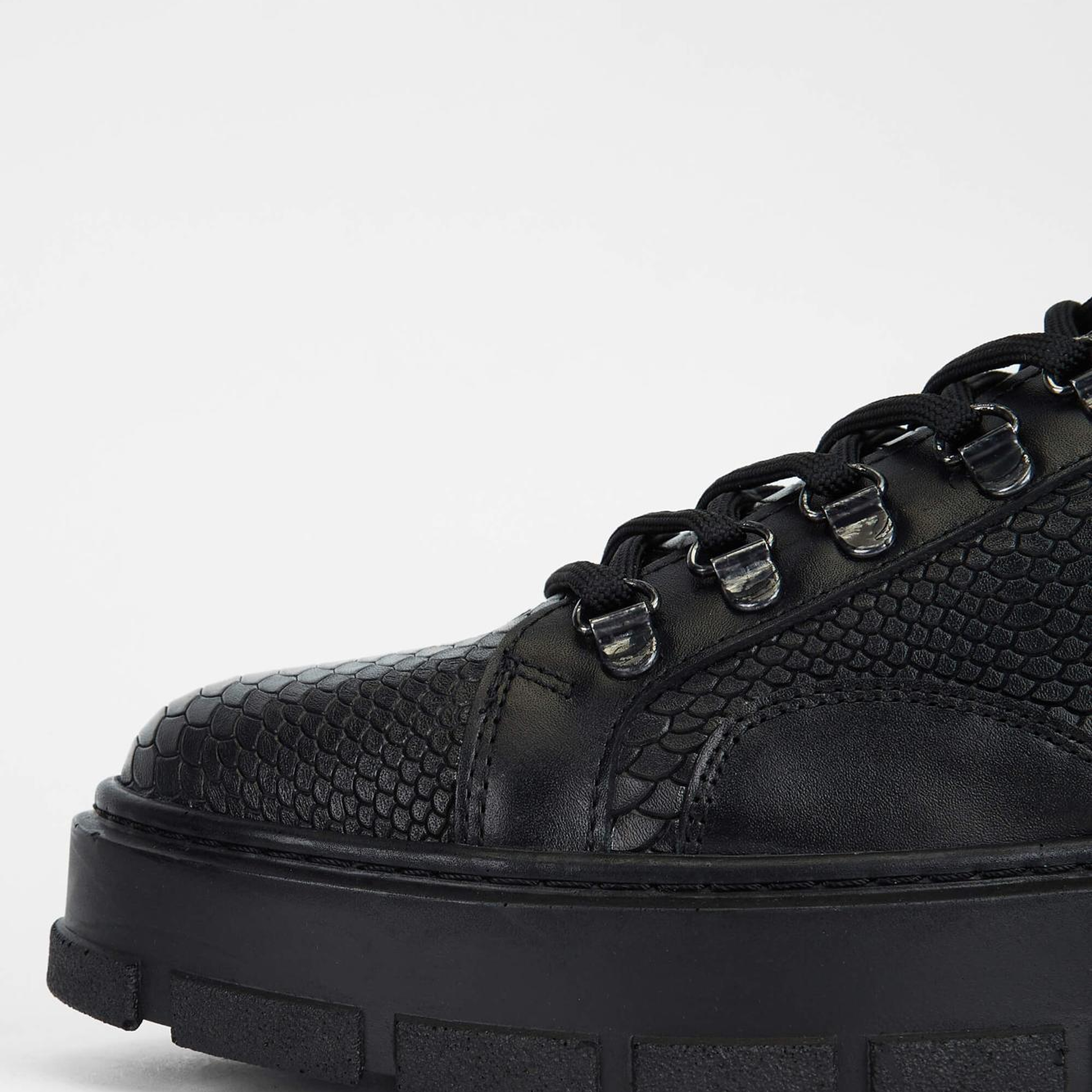 Tamer Tanca Erkek Hakiki Deri Siyah Kroko Sneakers & Spor Ayakkabı