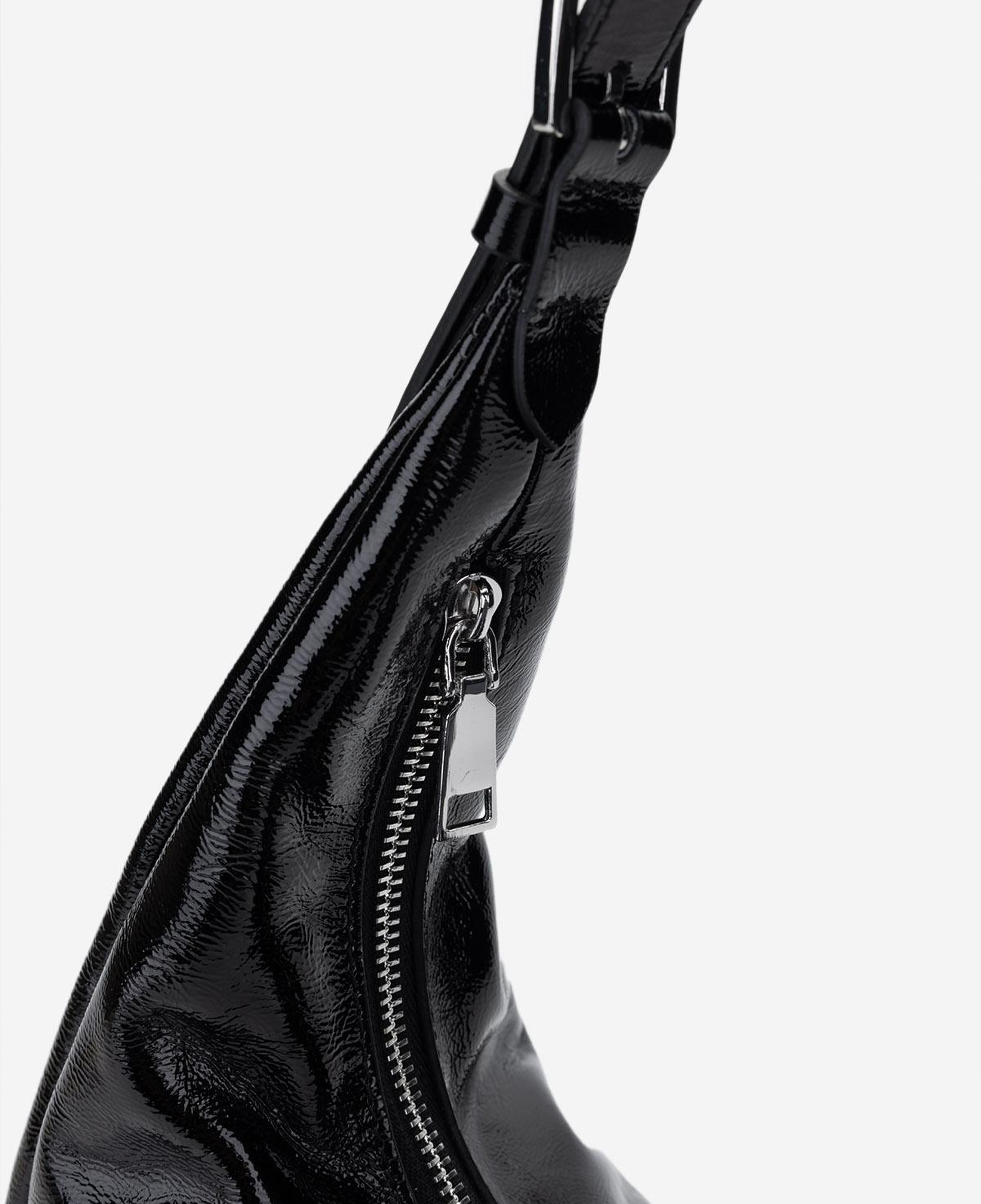 Valmenti Kadın Hakiki Deri Siyah Kırışık Rugan Omuz Çanta