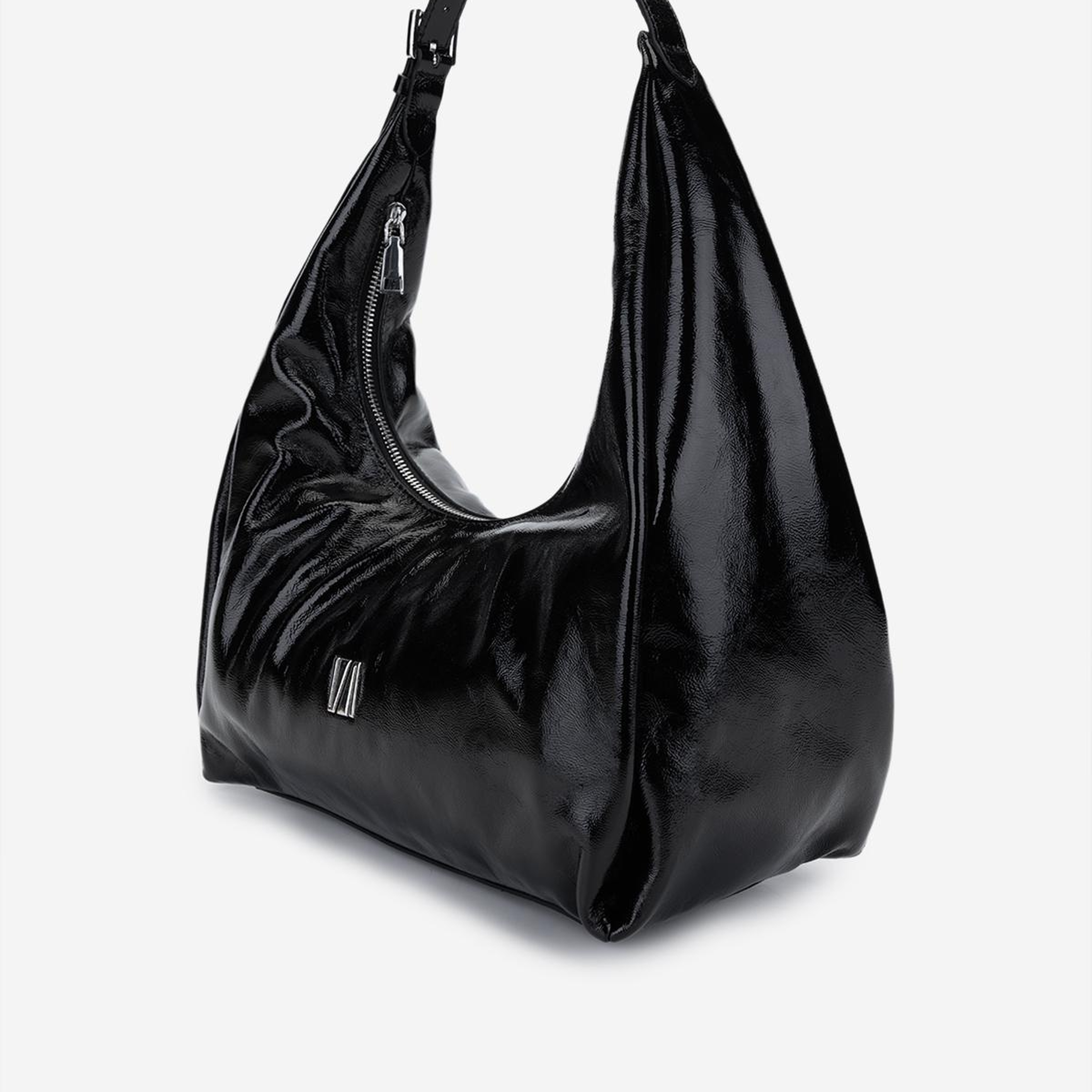 Valmenti Kadın Hakiki Deri Siyah Kırışık Rugan Omuz Çanta