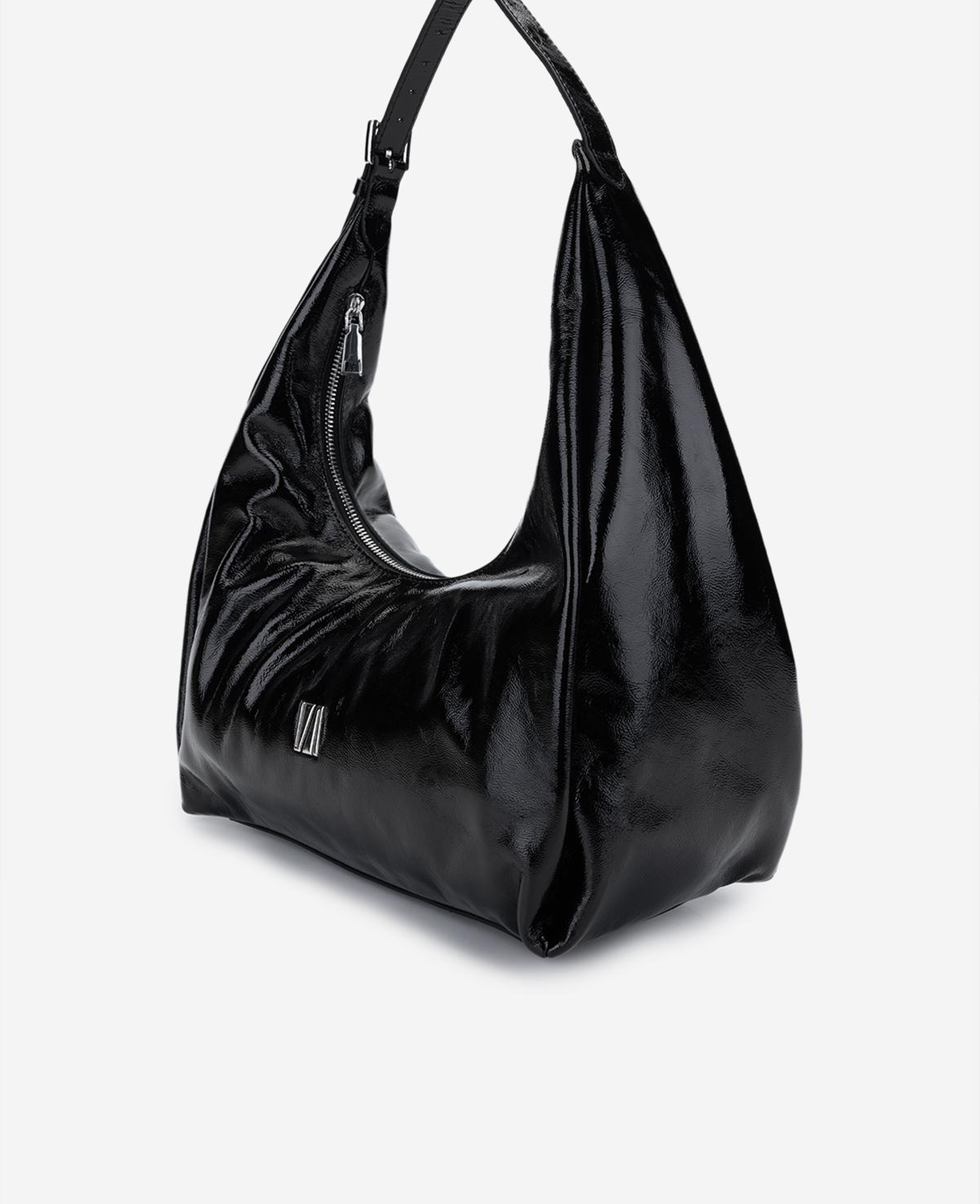 Valmenti Kadın Hakiki Deri Siyah Kırışık Rugan Omuz Çanta