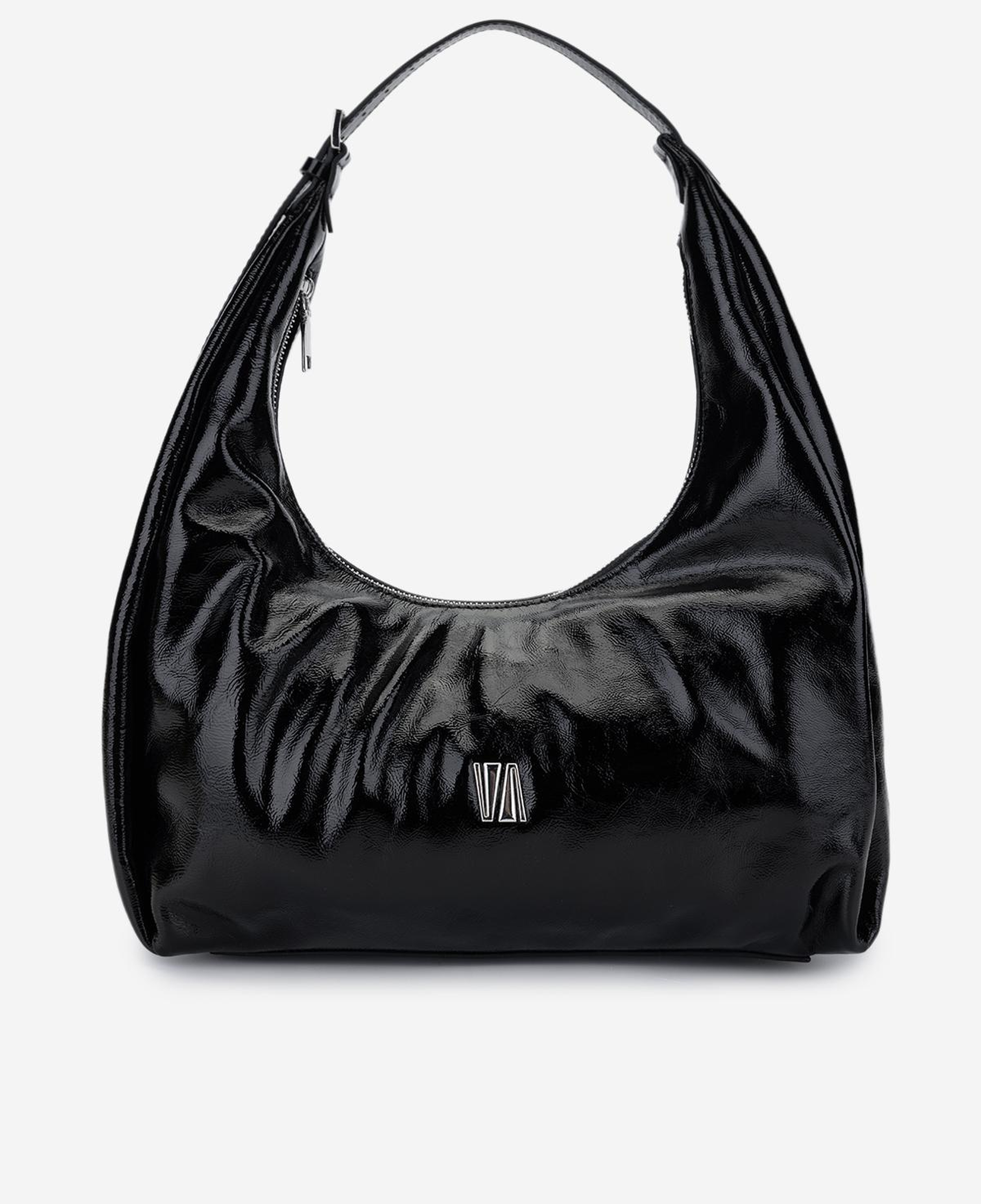 Valmenti Kadın Hakiki Deri Siyah Kırışık Rugan Omuz Çanta