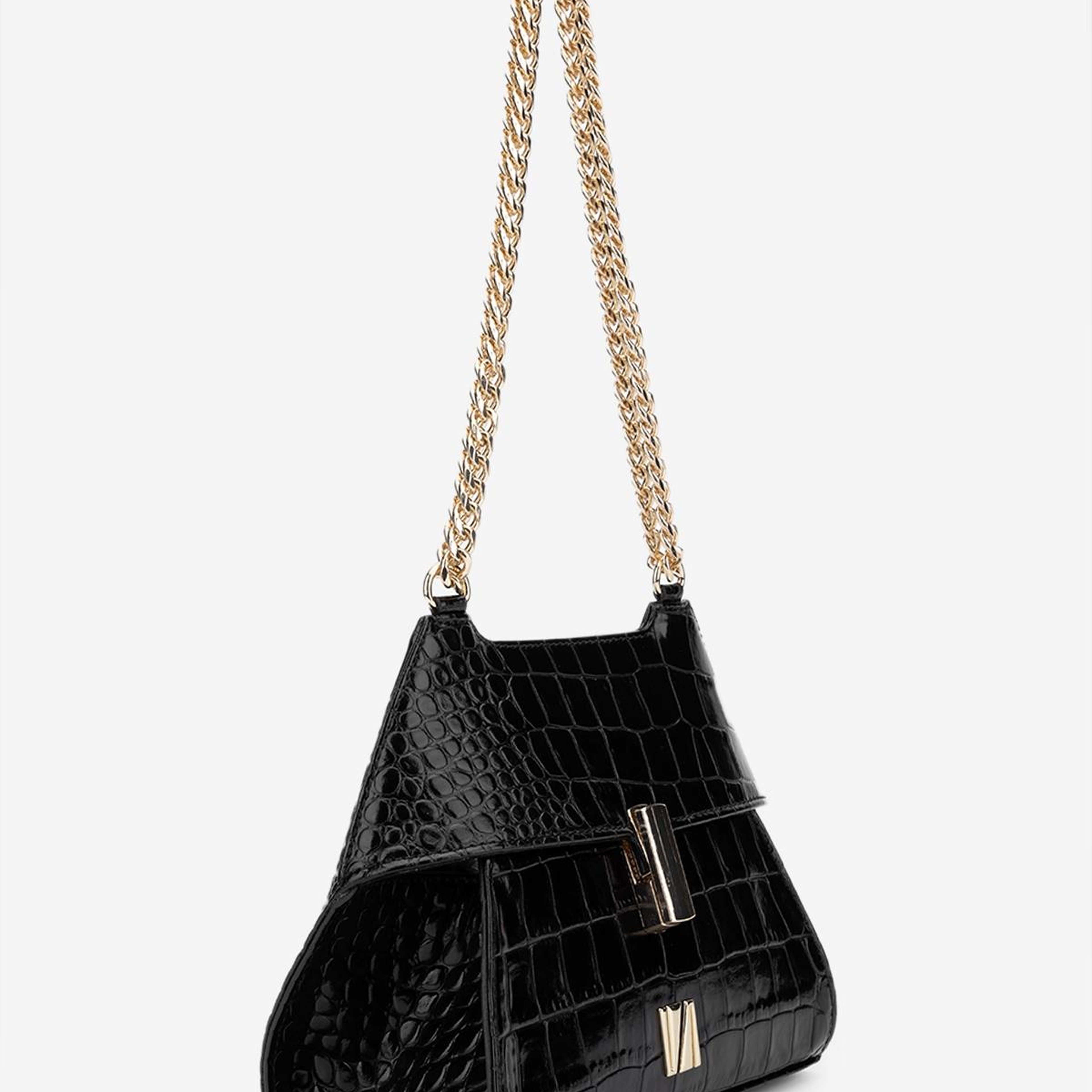 Valmenti Kadın Hakiki Deri Siyah Kroko Omuz Çanta