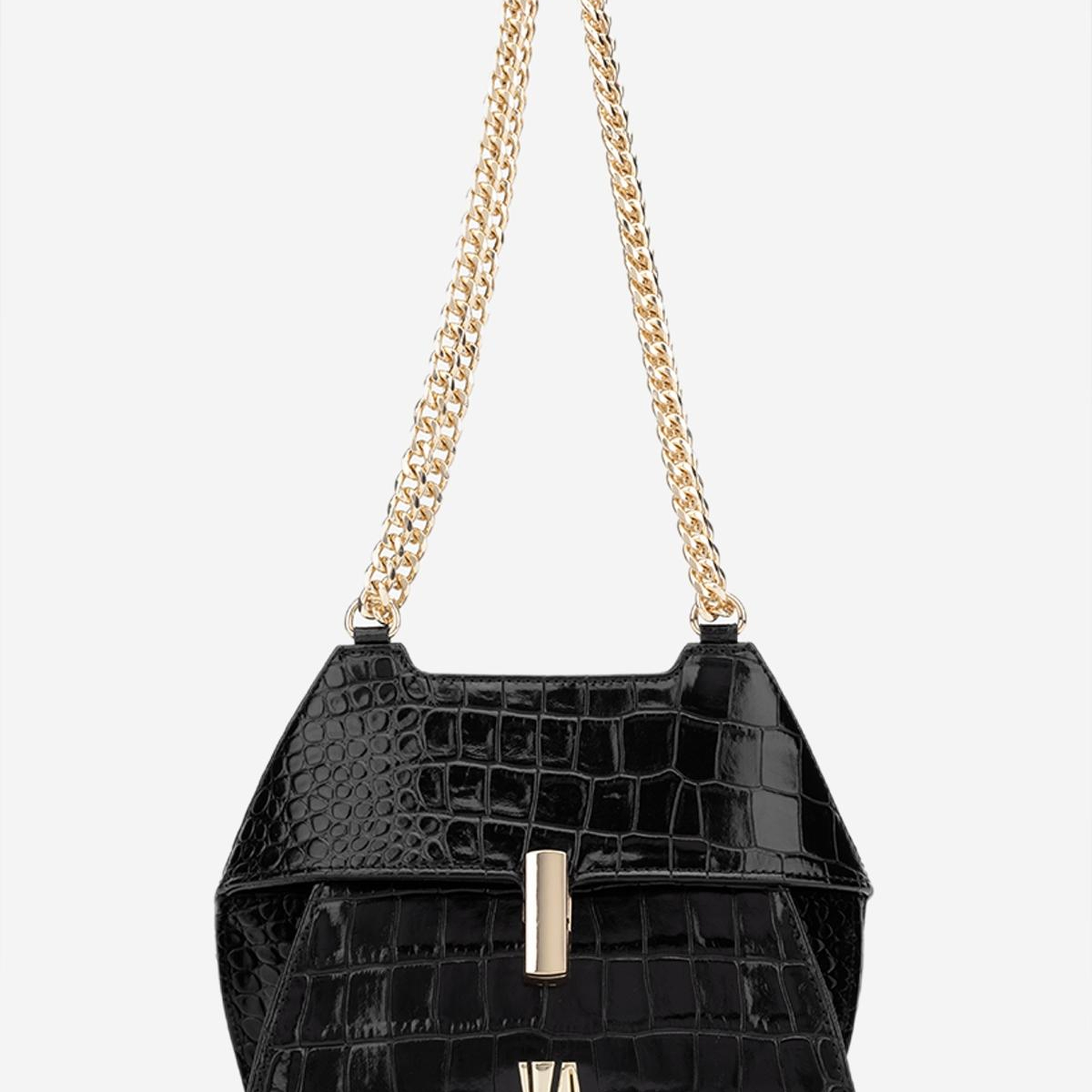 Valmenti Kadın Hakiki Deri Siyah Kroko Omuz Çanta
