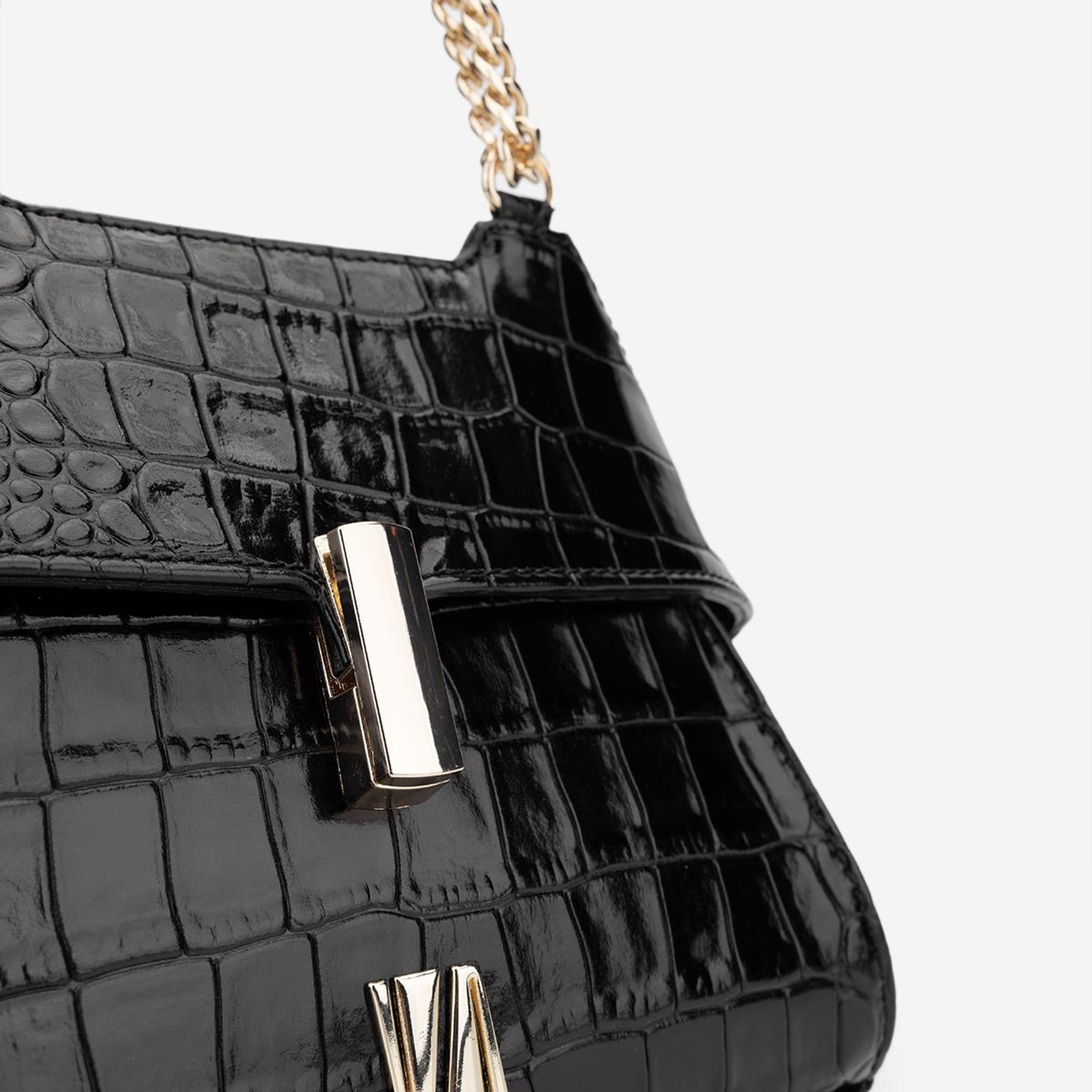 Valmenti Kadın Hakiki Deri Siyah Kroko Omuz Çanta