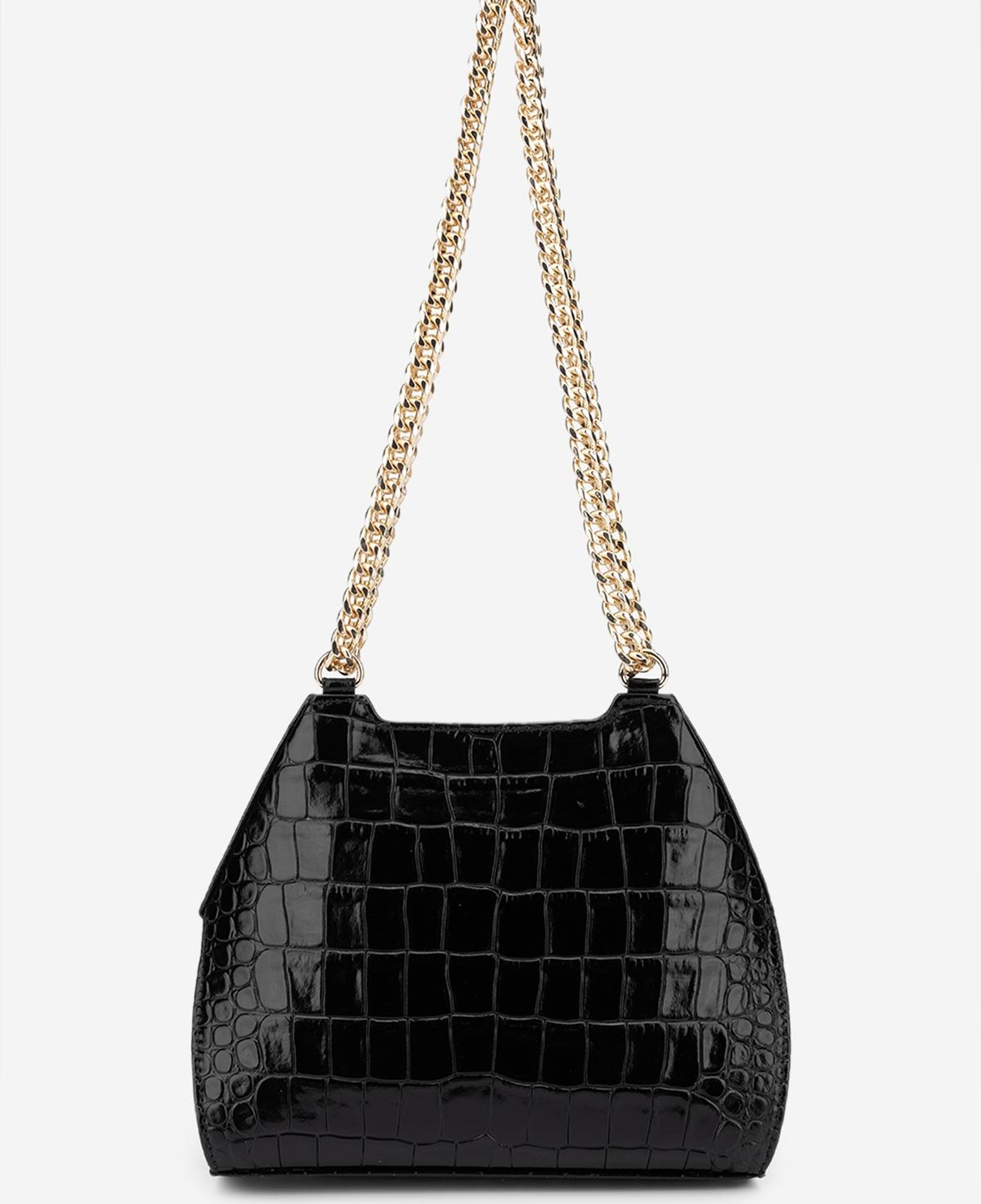 Valmenti Kadın Hakiki Deri Siyah Kroko Omuz Çanta