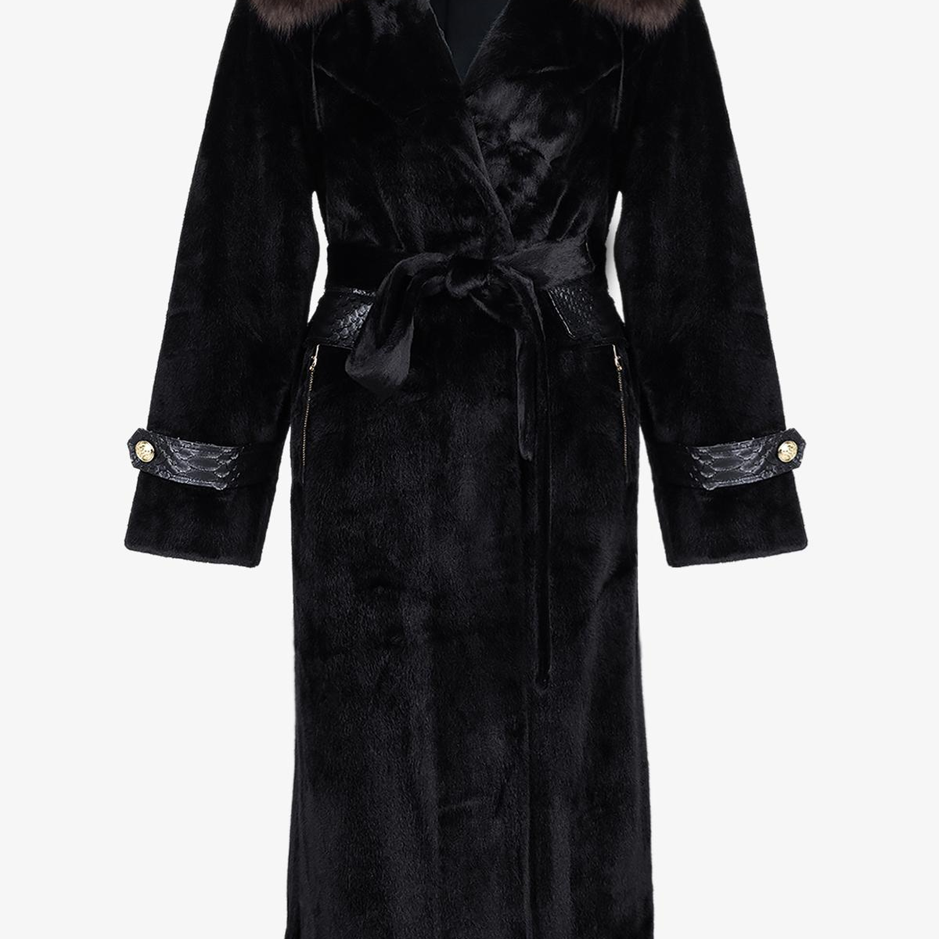 Valmenti Kadın Tekstil Siyah Kaban Deri Mont