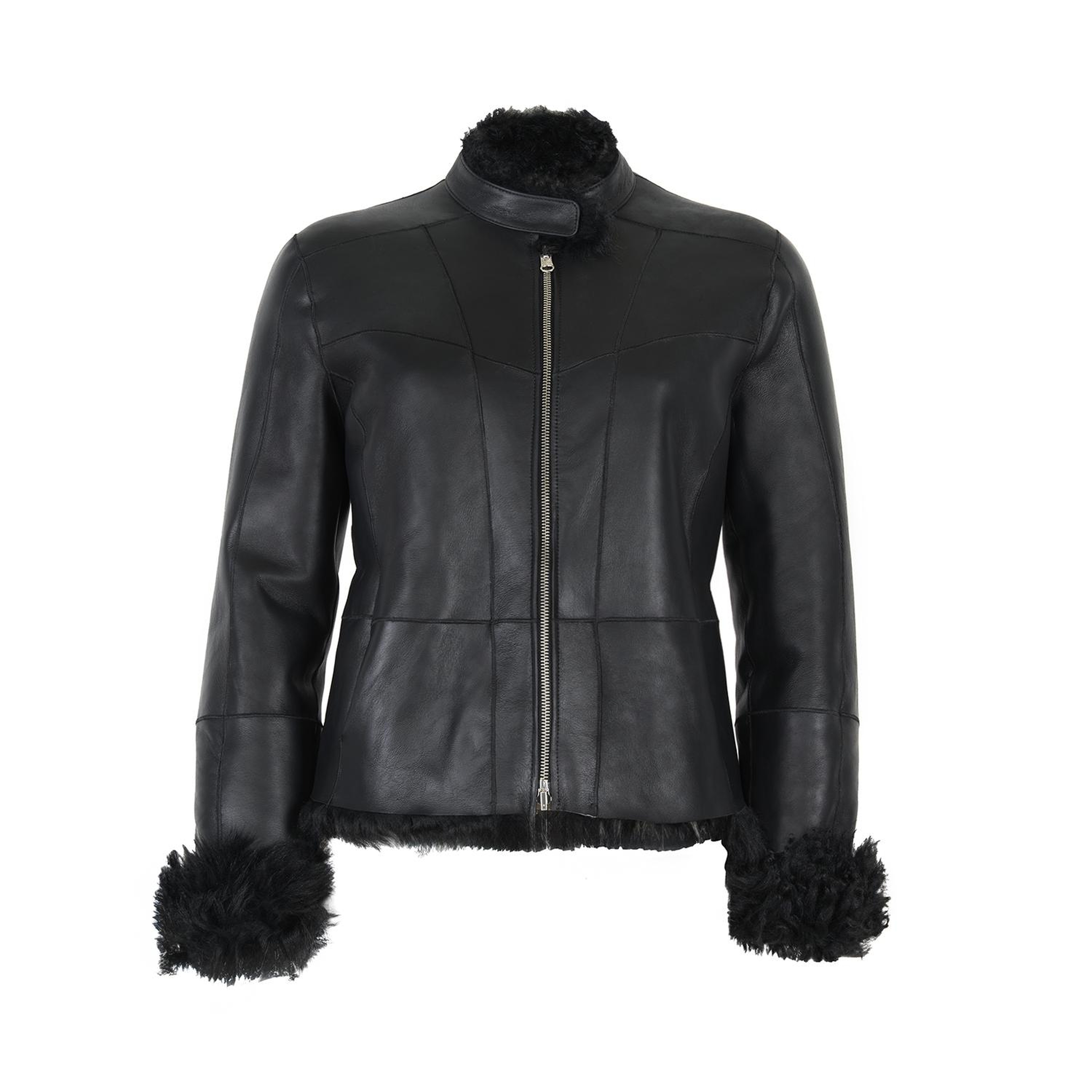 Sirus Siyah Kadın Çift Taraflı Kürk Ceket