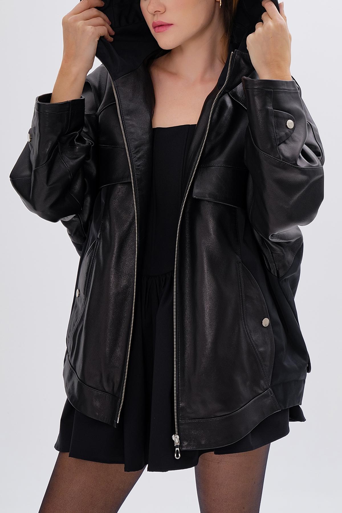 Valmenti Kadın Hakiki Deri Siyah Mont