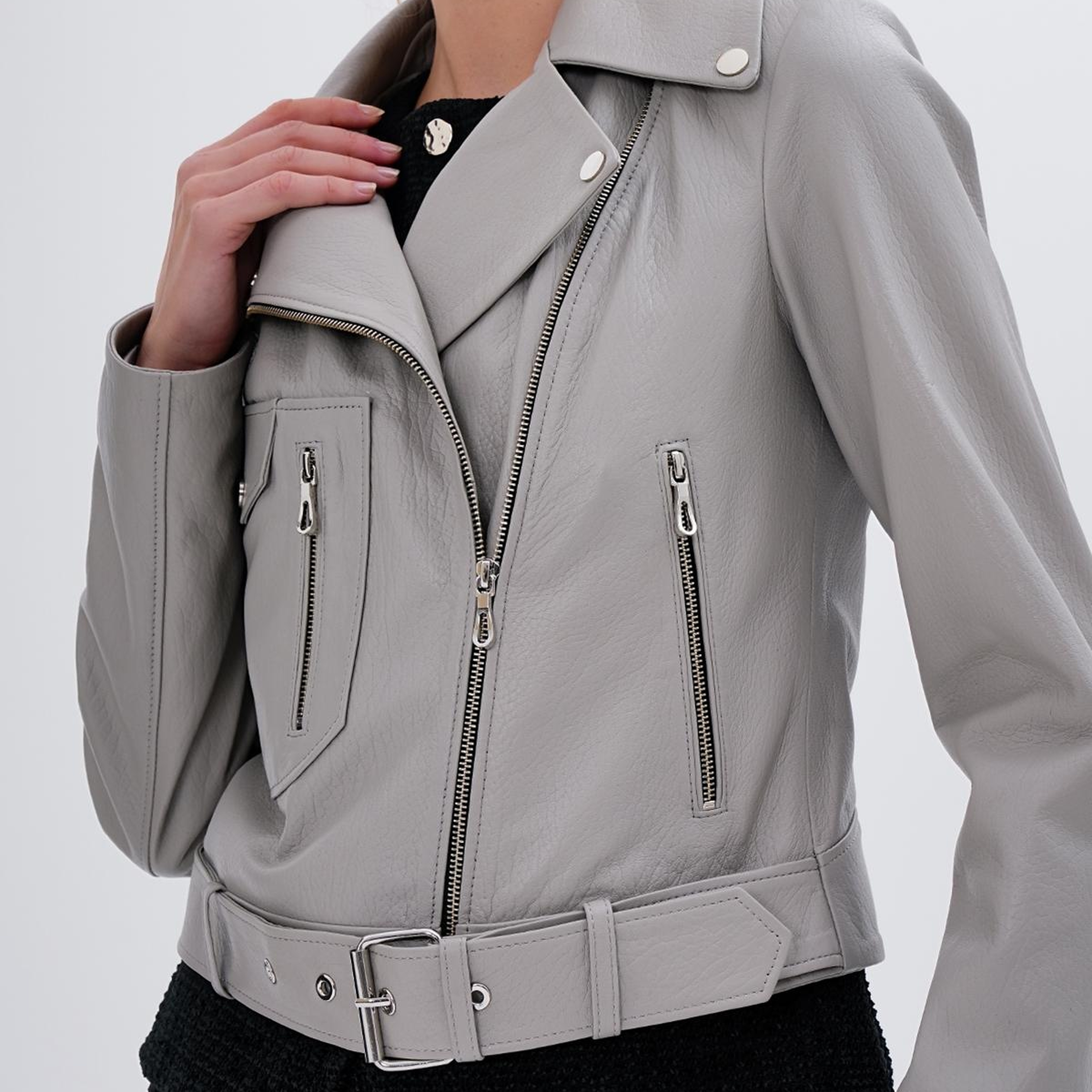 Valmenti Kadın Hakiki Deri Gri Mont