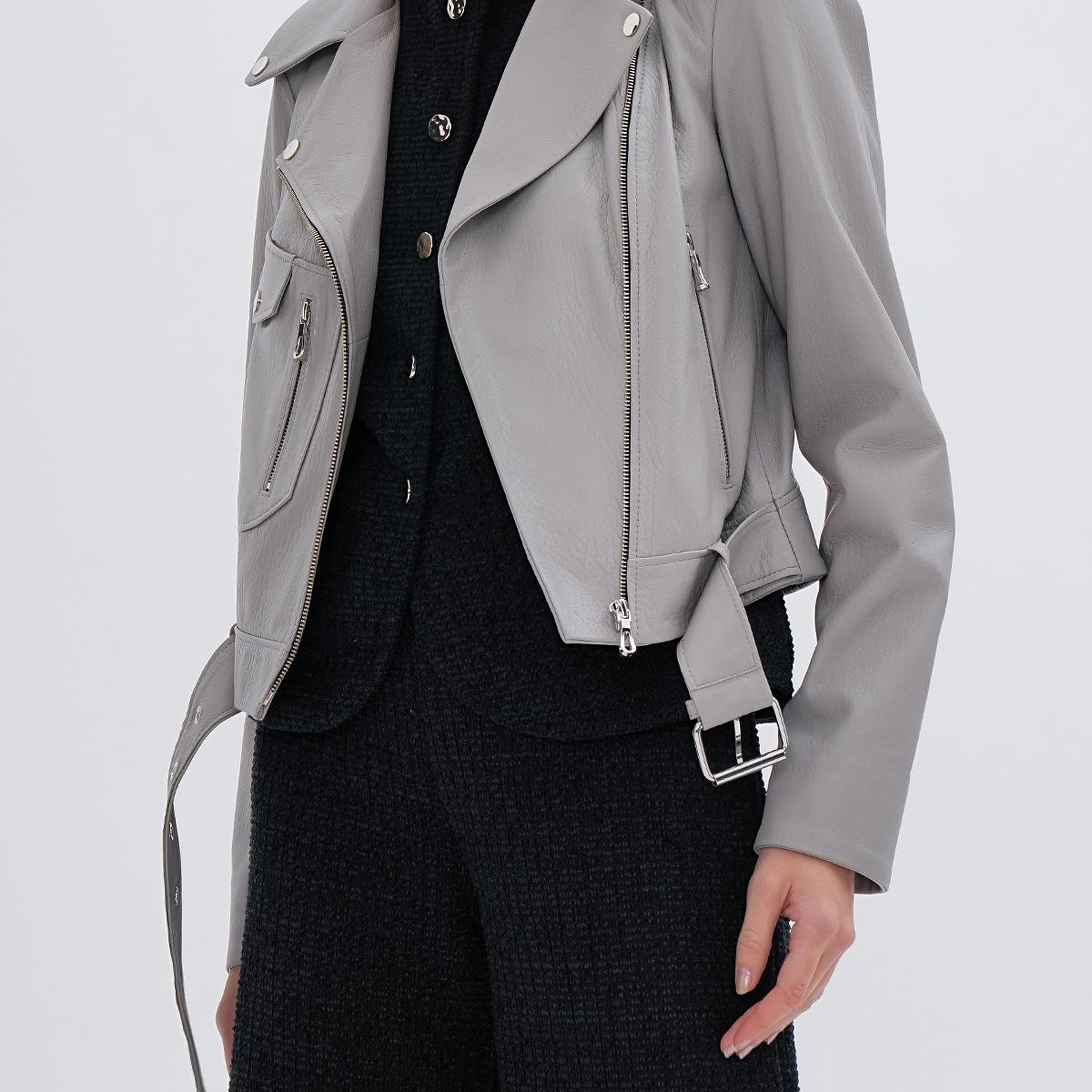 Valmenti Kadın Hakiki Deri Gri Mont