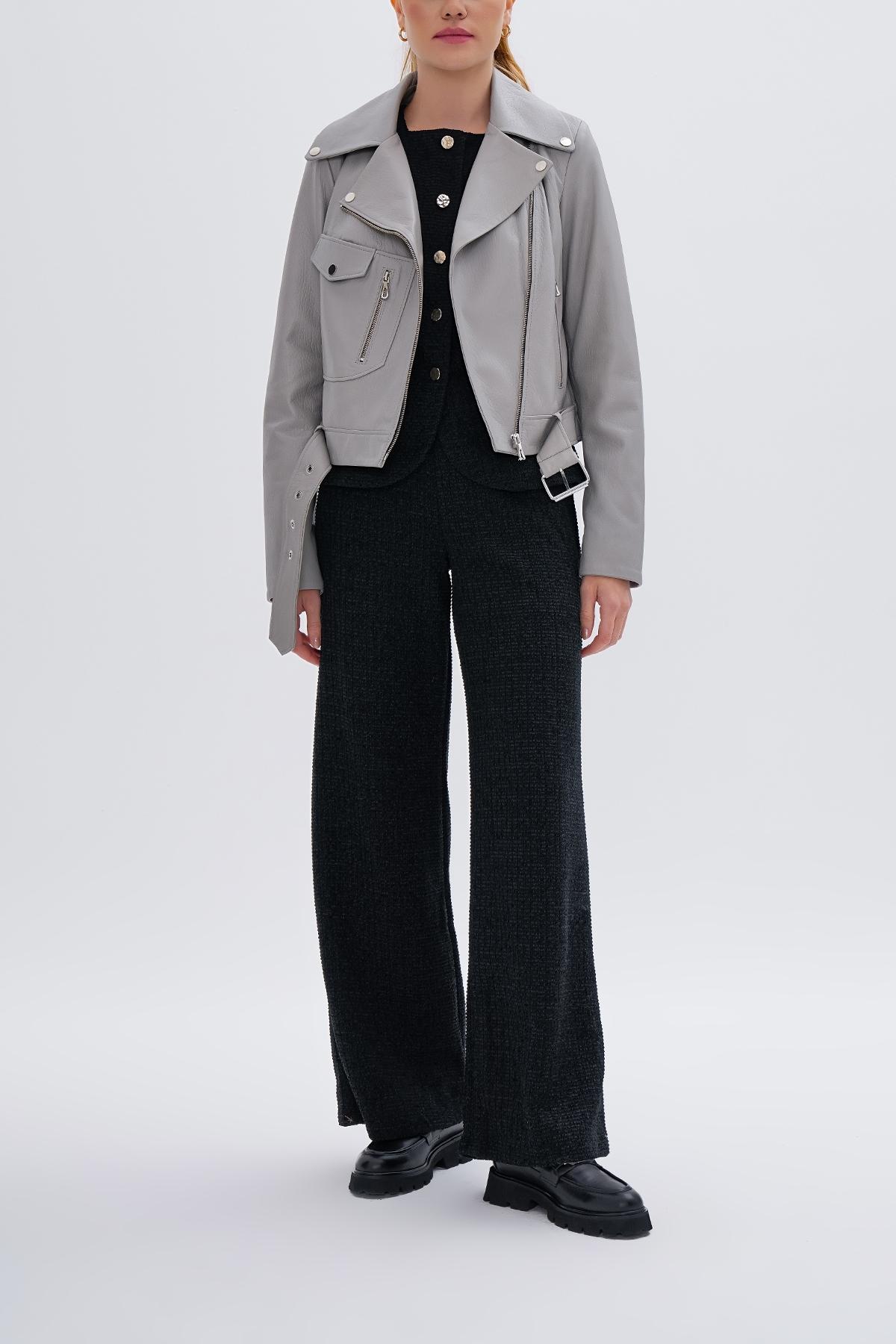 Valmenti Kadın Hakiki Deri Gri Mont