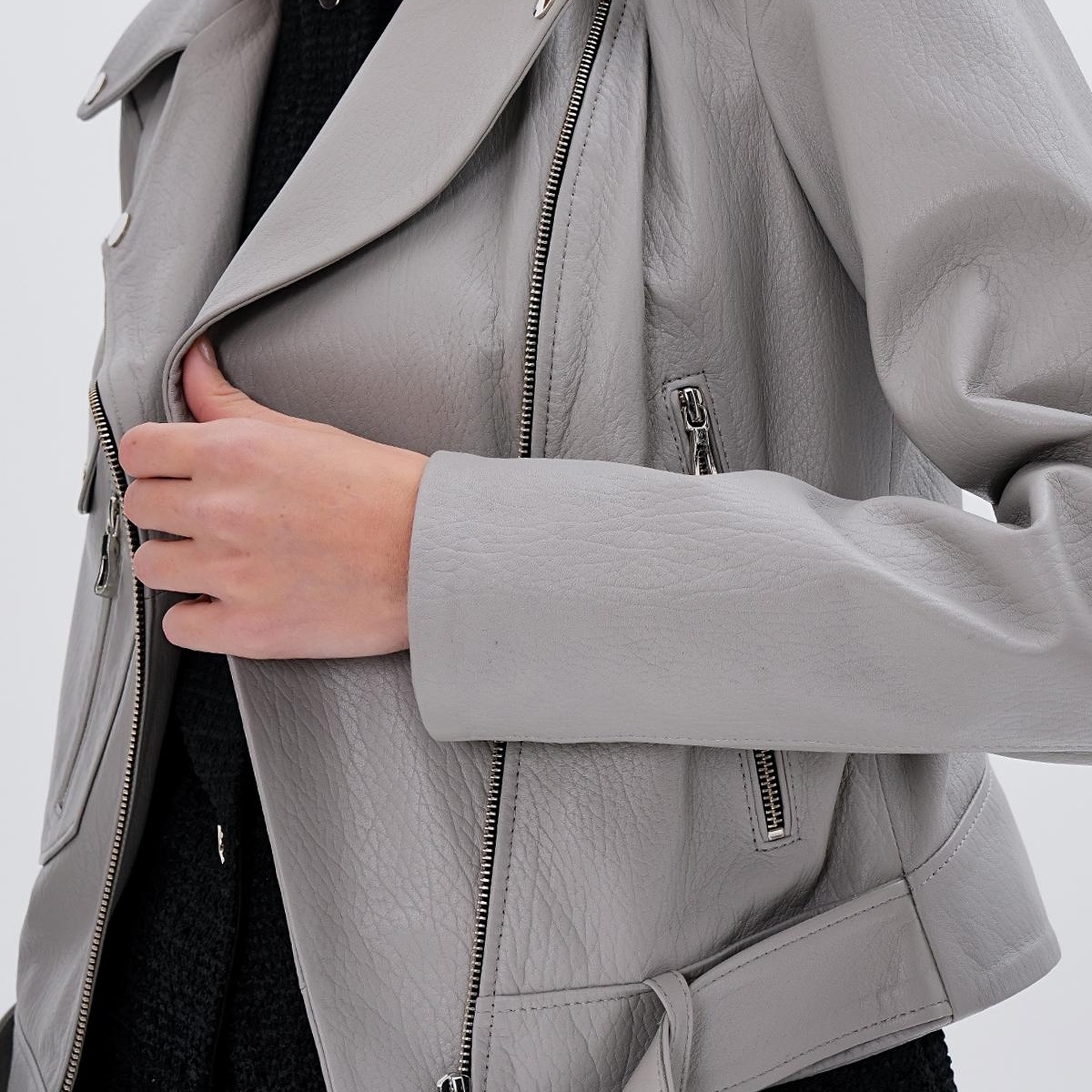 Valmenti Kadın Hakiki Deri Gri Mont