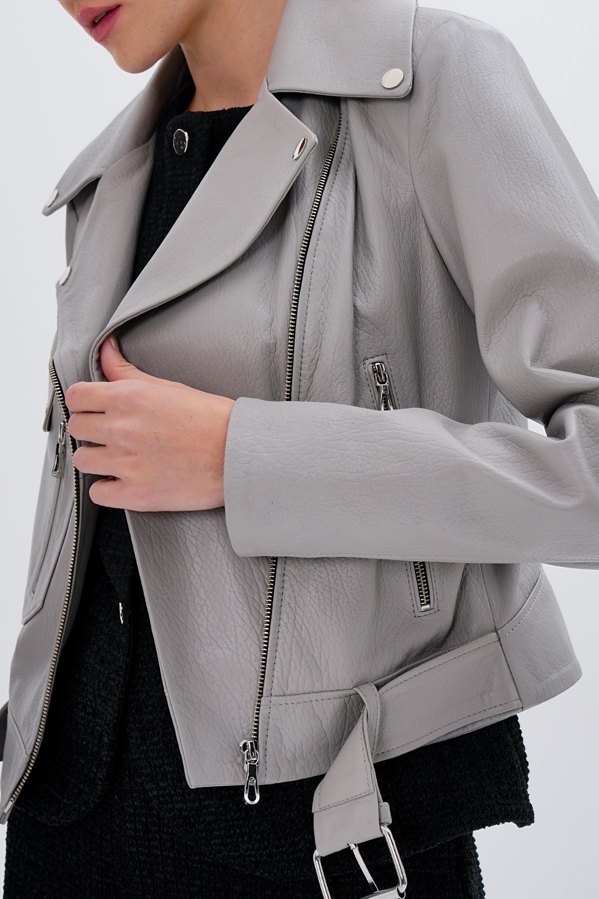 Valmenti Kadın Hakiki Deri Gri Mont