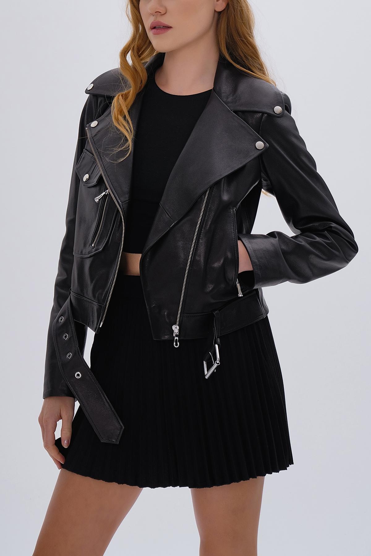 Valmenti Kadın Hakiki Deri Siyah Mont