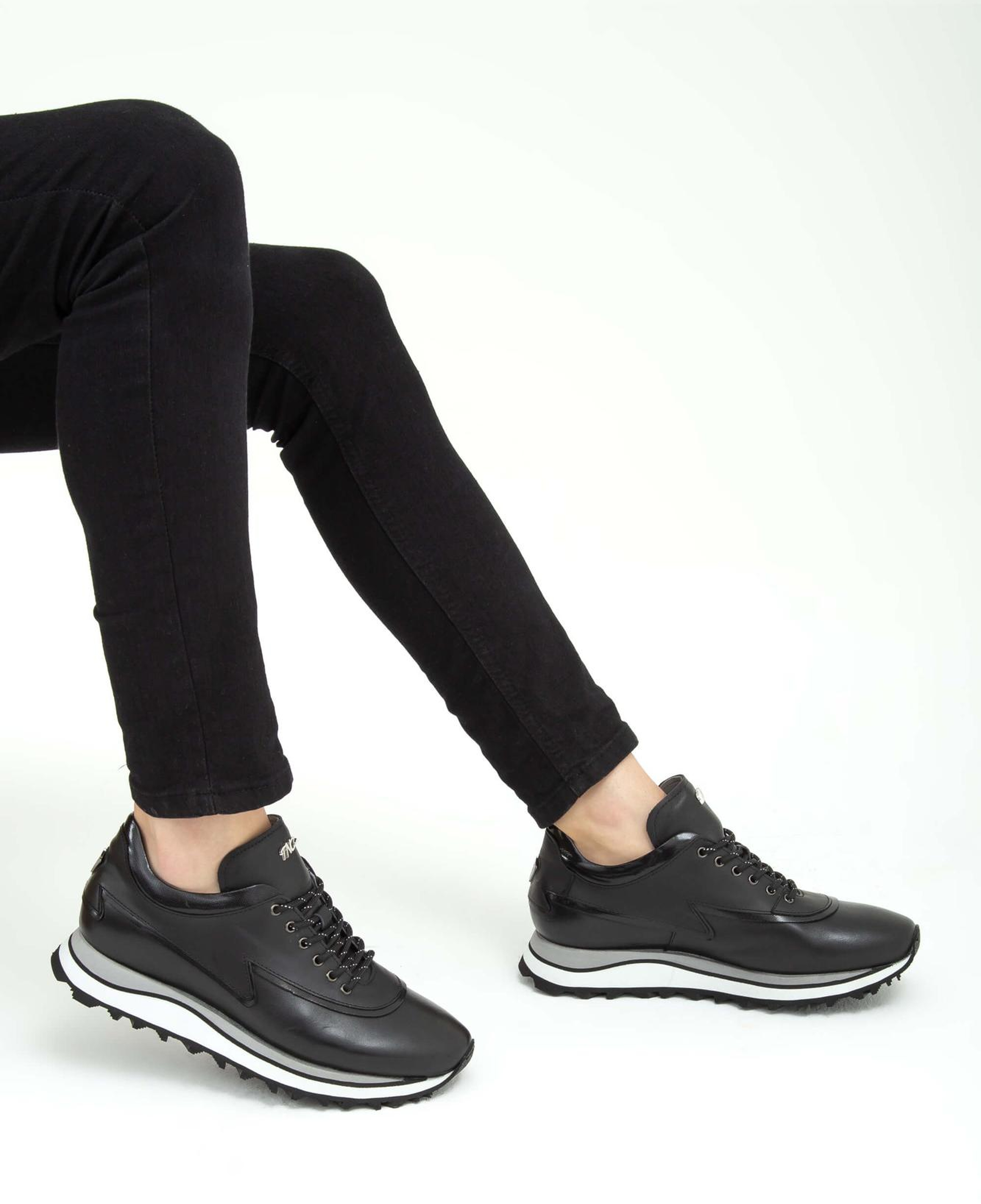 Tamer Tanca Erkek Hakiki Deri Siyah Sneakers & Spor Ayakkabı