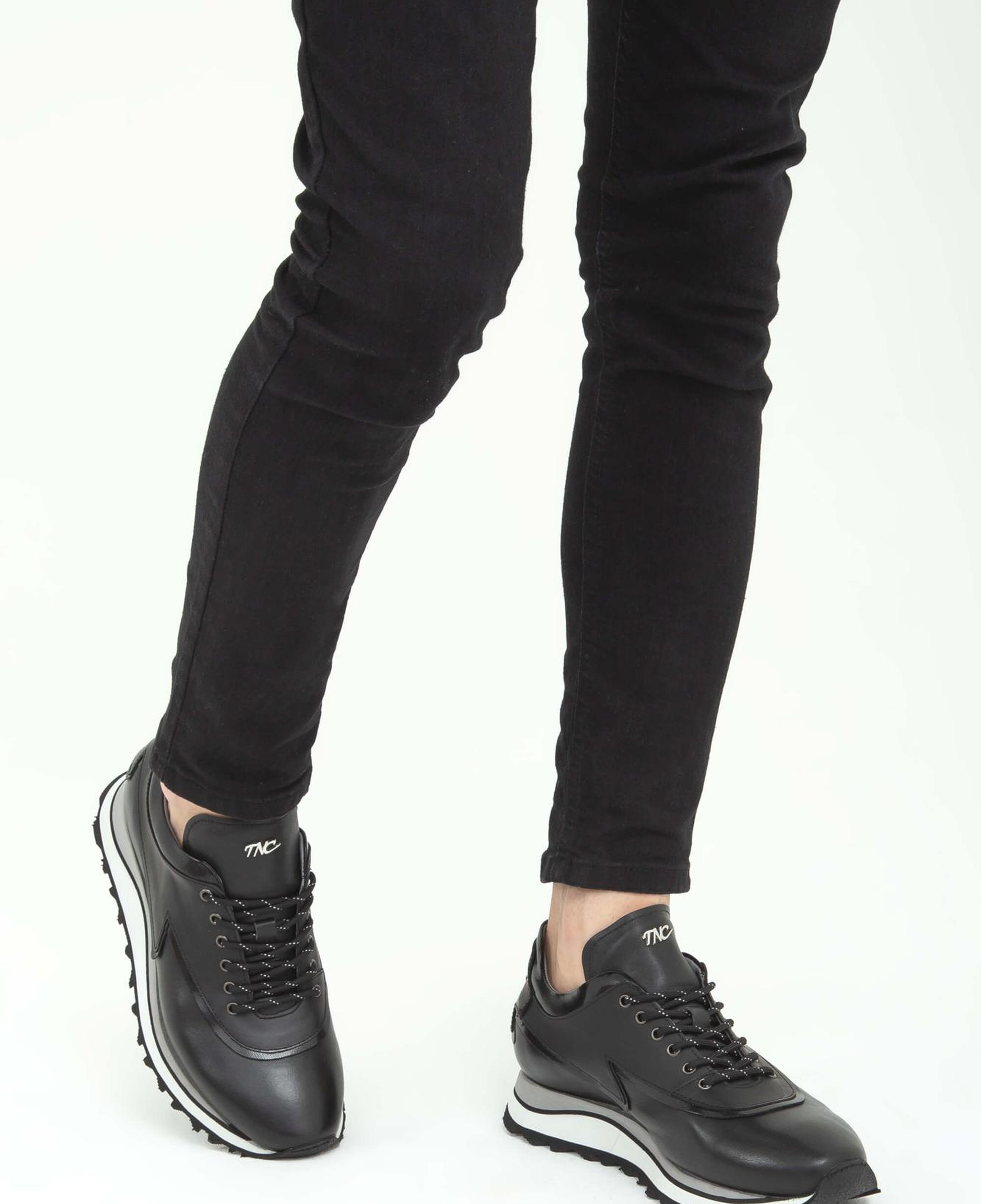 Tamer Tanca Erkek Hakiki Deri Siyah Sneakers & Spor Ayakkabı