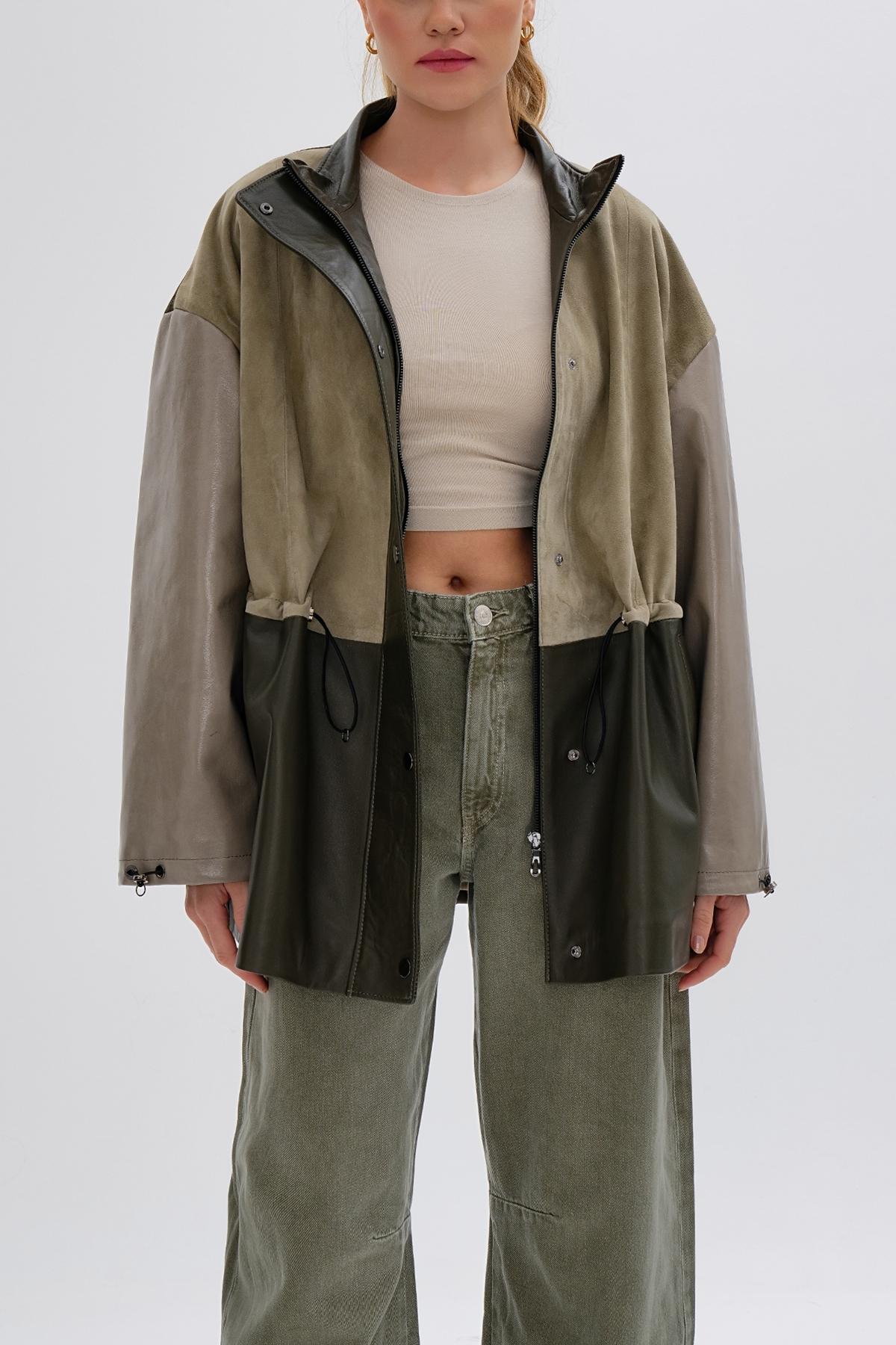 Valmenti Kadın Hakiki Deri Yeşil Mont