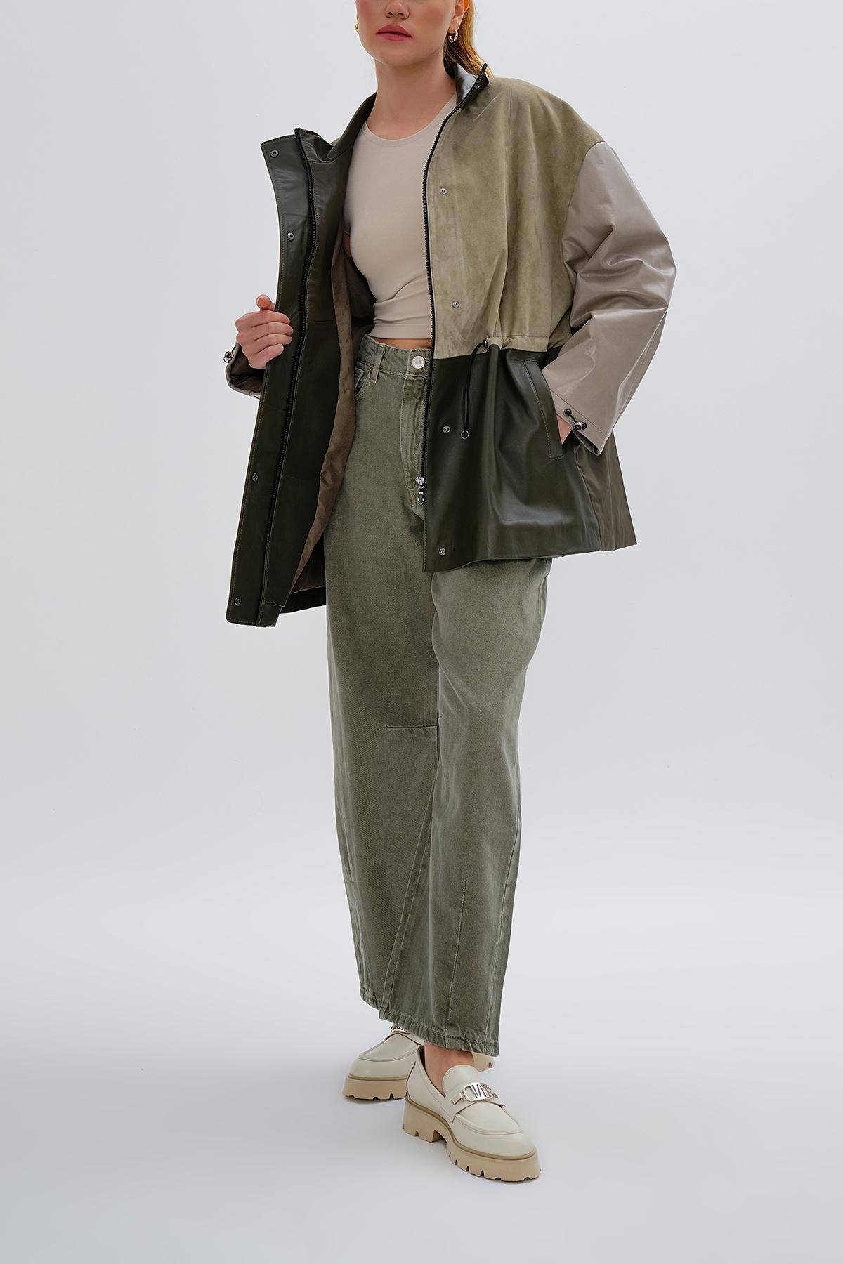 Valmenti Kadın Hakiki Deri Yeşil Mont