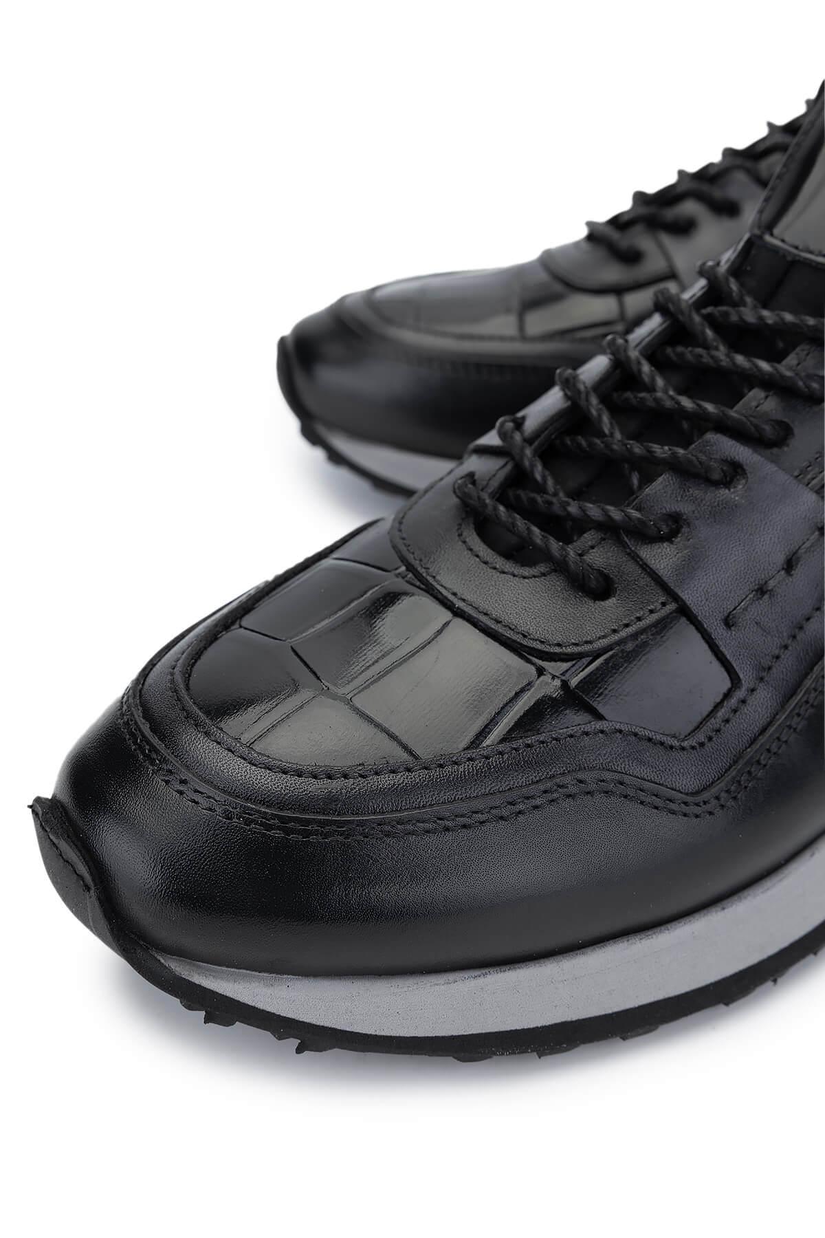 Tamer Tanca Erkek Hakiki Deri Siyah Kroko Sneakers & Spor Ayakkabı